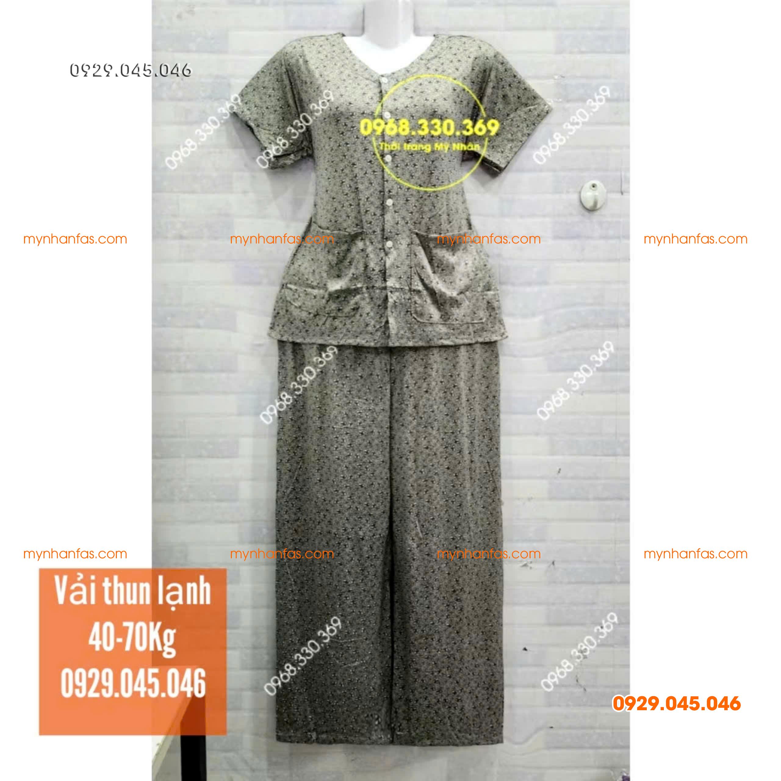 [35-70kg] Đồ bộ cho bà quần dài tay ngắn có túi vải thun lạnh loại 1 - PN736