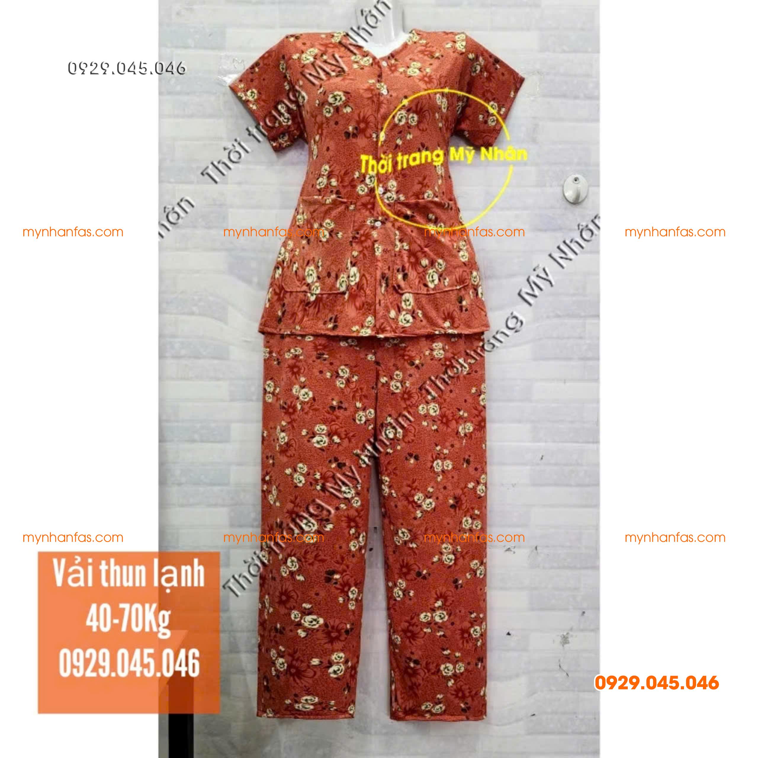 [35-70kg] Đồ bộ cho bà quần dài tay ngắn có túi vải thun lạnh loại 1 - PN736