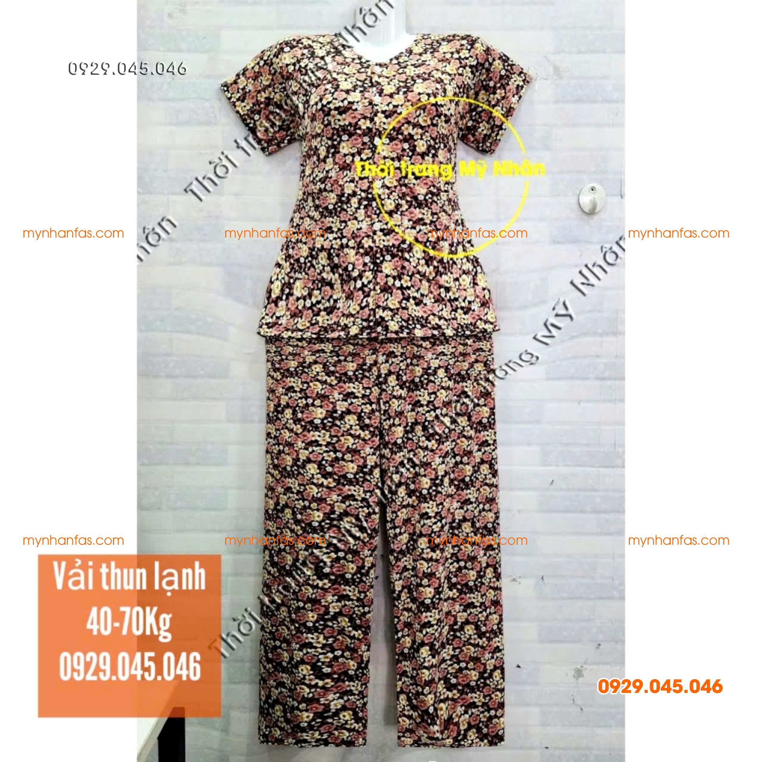 [35-70kg] Đồ bộ cho bà quần dài tay ngắn có túi vải thun lạnh loại 1 - PN736