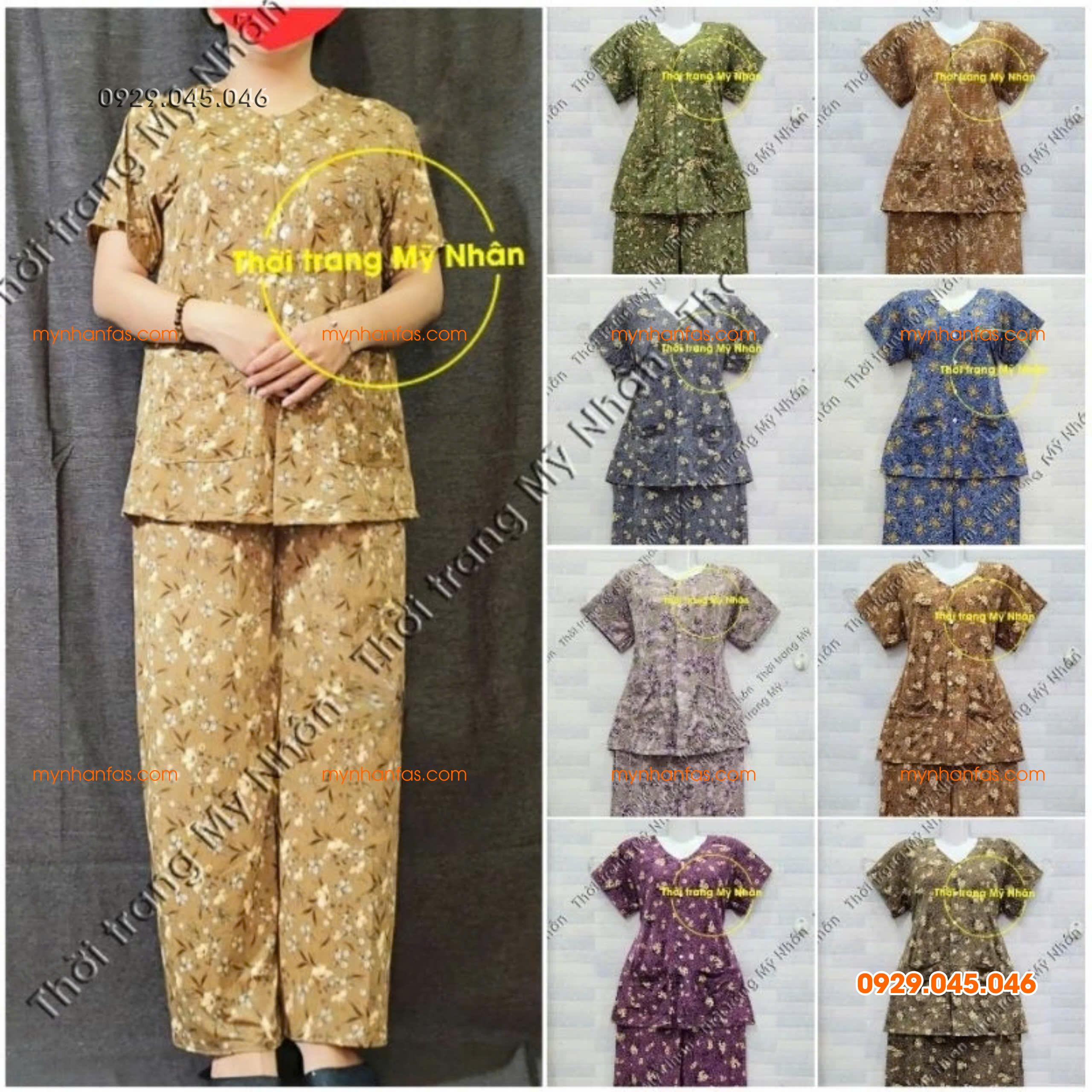 [35-70kg] Đồ bộ cho bà quần dài tay ngắn có túi vải thun lạnh loại 1 - PN736