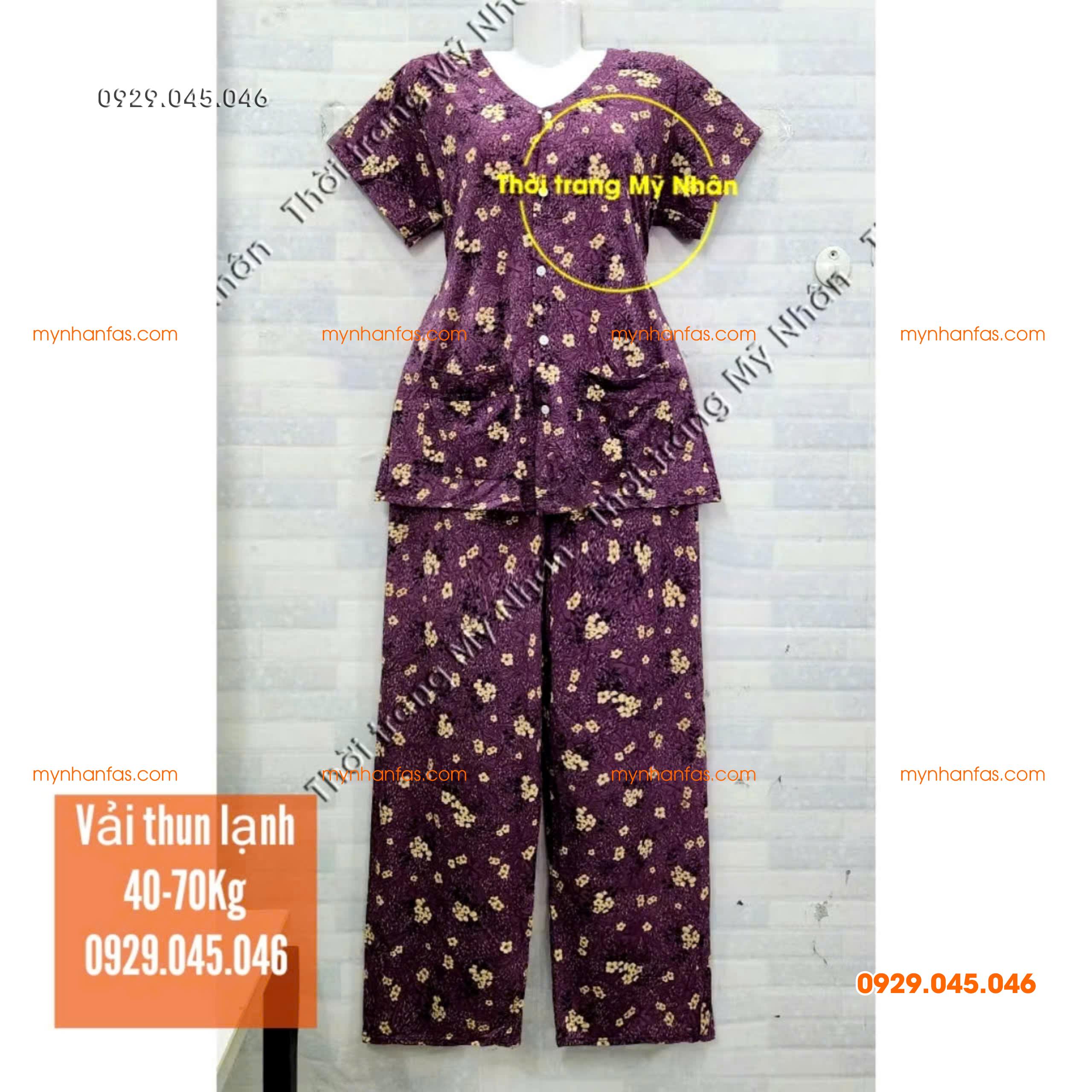 [35-70kg] Đồ bộ cho bà quần dài tay ngắn có túi vải thun lạnh loại 1 - PN736
