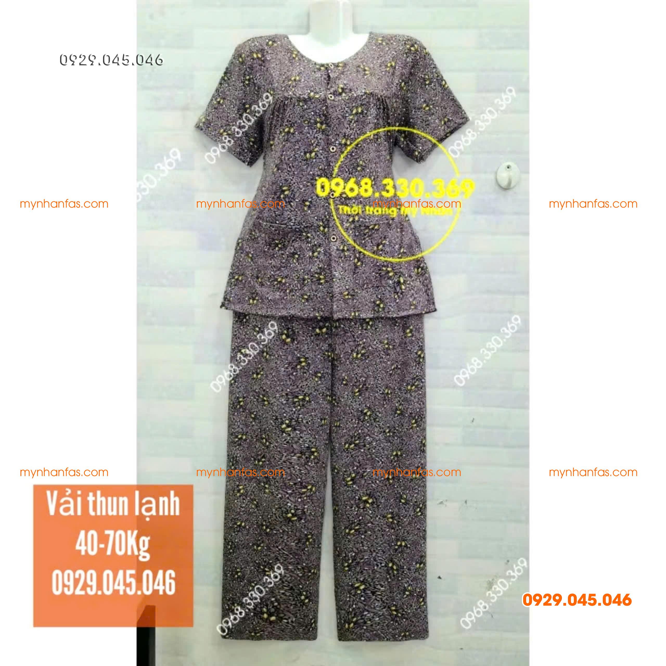 [35-70kg] Đồ bộ cho bà quần dài tay ngắn có túi vải thun lạnh loại 1 - PN736