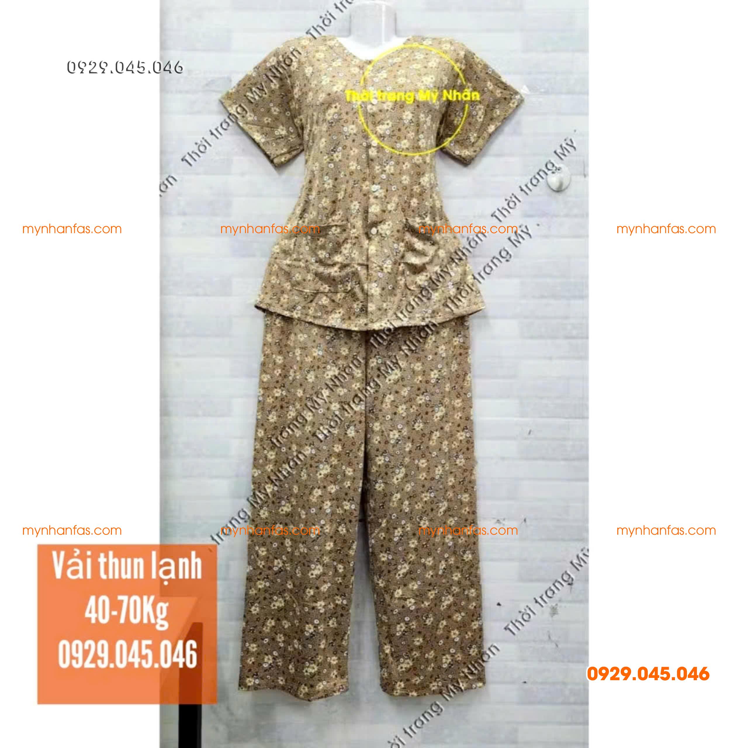 [35-70kg] Đồ bộ cho bà quần dài tay ngắn có túi vải thun lạnh loại 1 - PN736