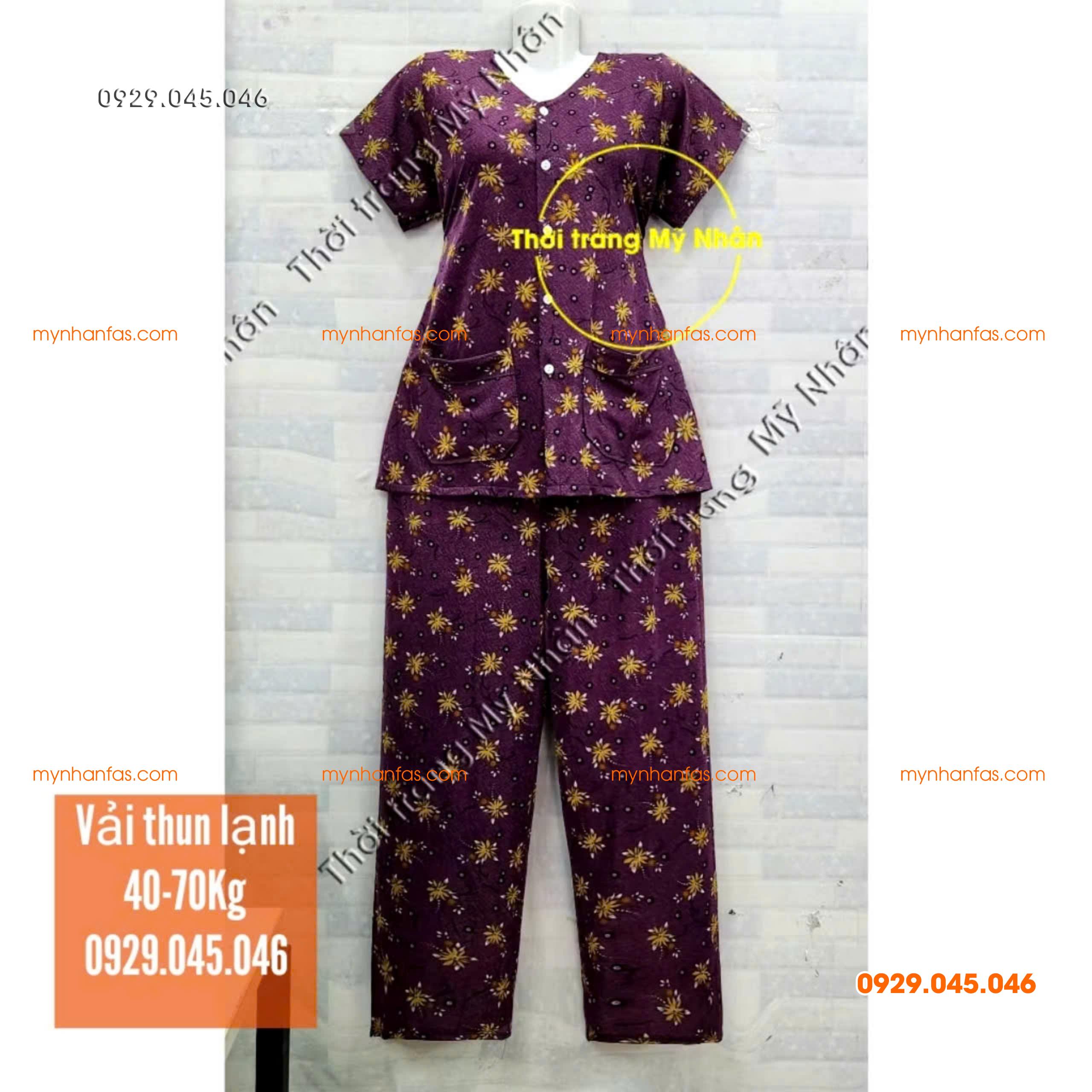 [35-70kg] Đồ bộ cho bà quần dài tay ngắn có túi vải thun lạnh loại 1 - PN736