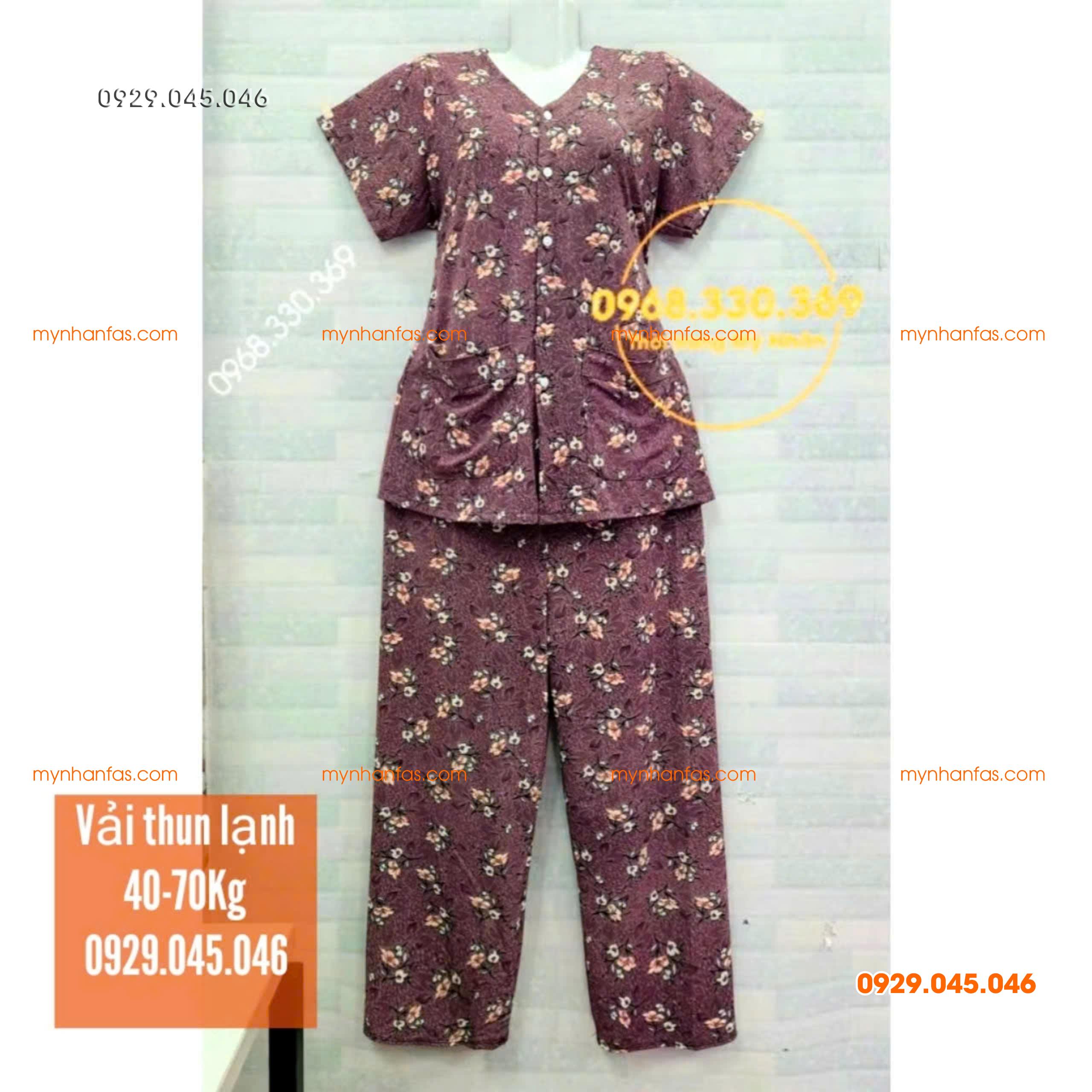 [35-70kg] Đồ bộ cho bà quần dài tay ngắn có túi vải thun lạnh loại 1 - PN736