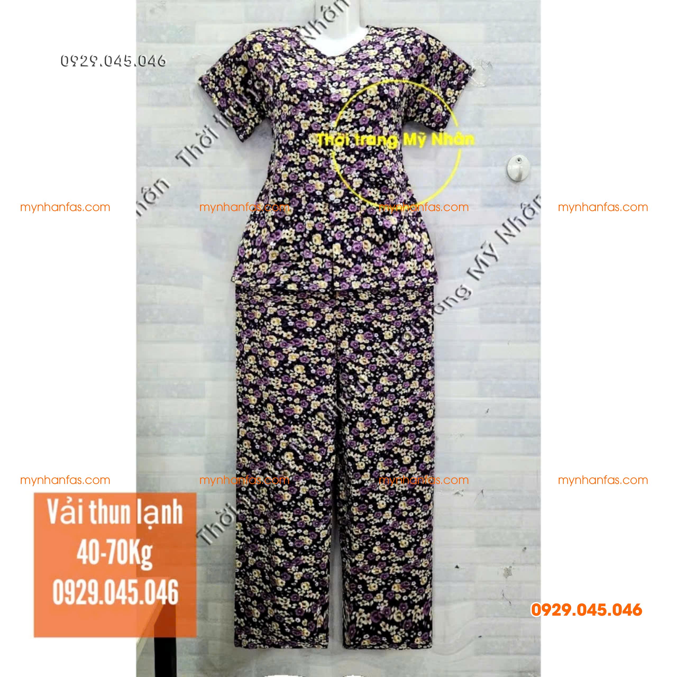 [35-70kg] Đồ bộ cho bà quần dài tay ngắn có túi vải thun lạnh loại 1 - PN736