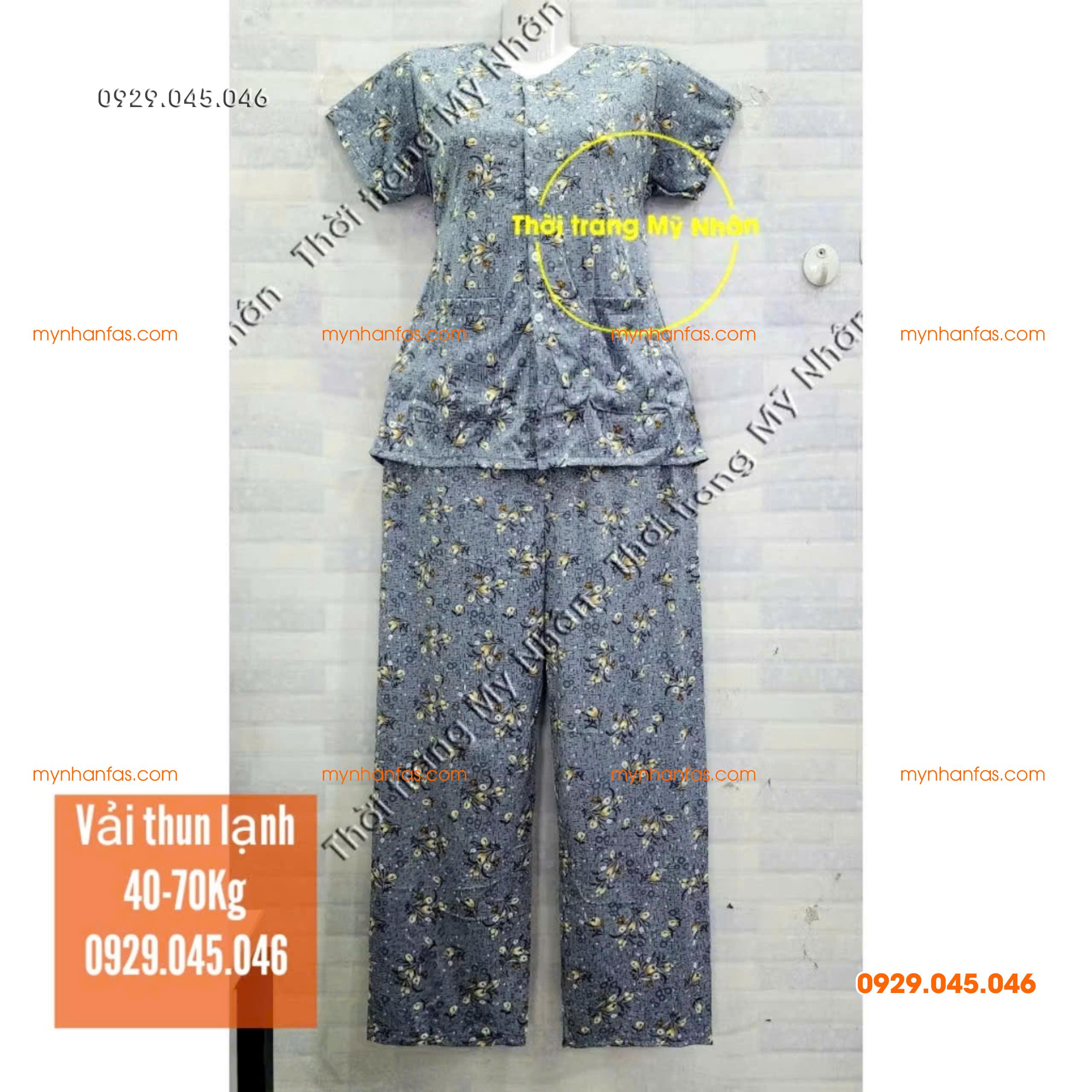 [35-70kg] Đồ bộ cho bà quần dài tay ngắn có túi vải thun lạnh loại 1 - PN736