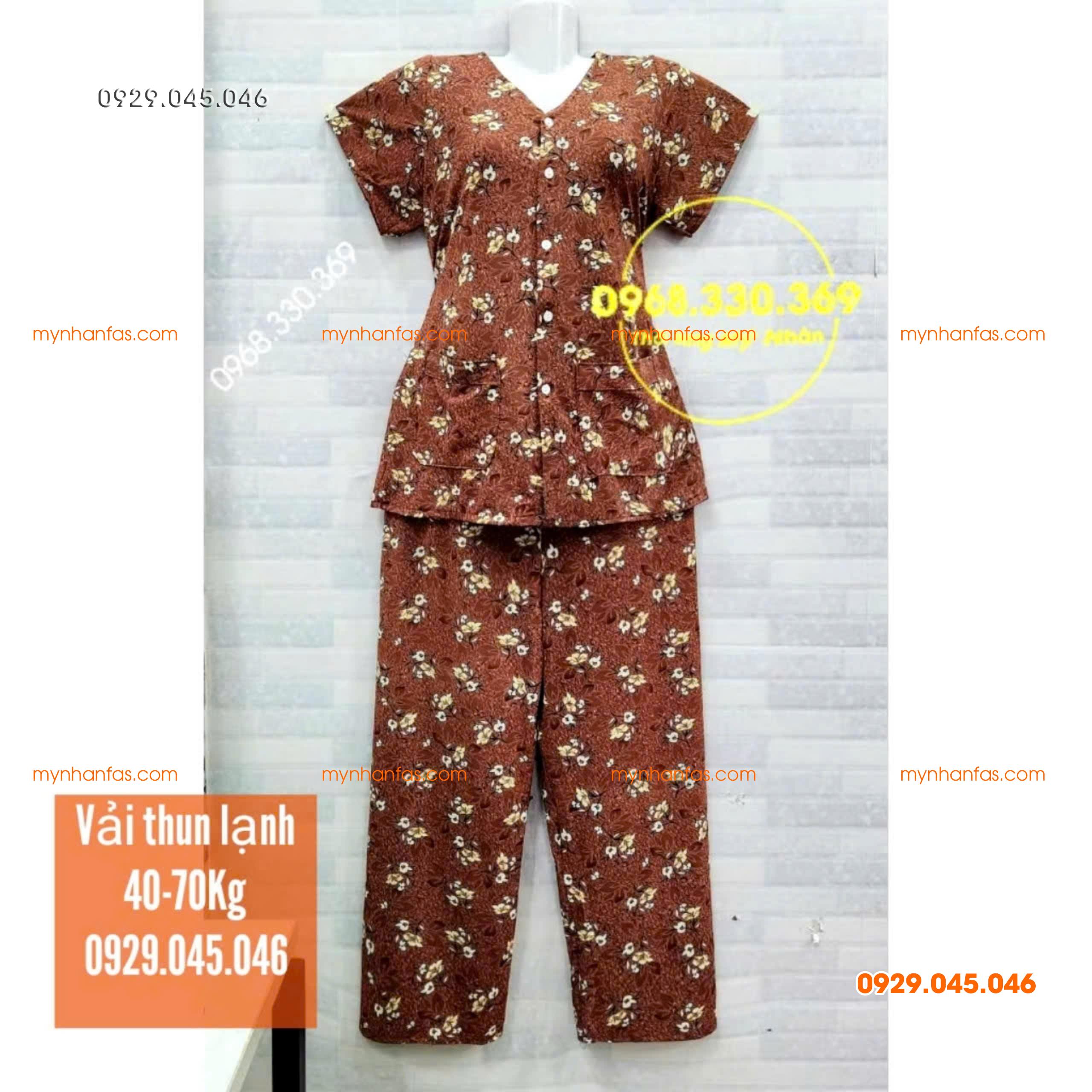 [35-70kg] Đồ bộ cho bà quần dài tay ngắn có túi vải thun lạnh loại 1 - PN736