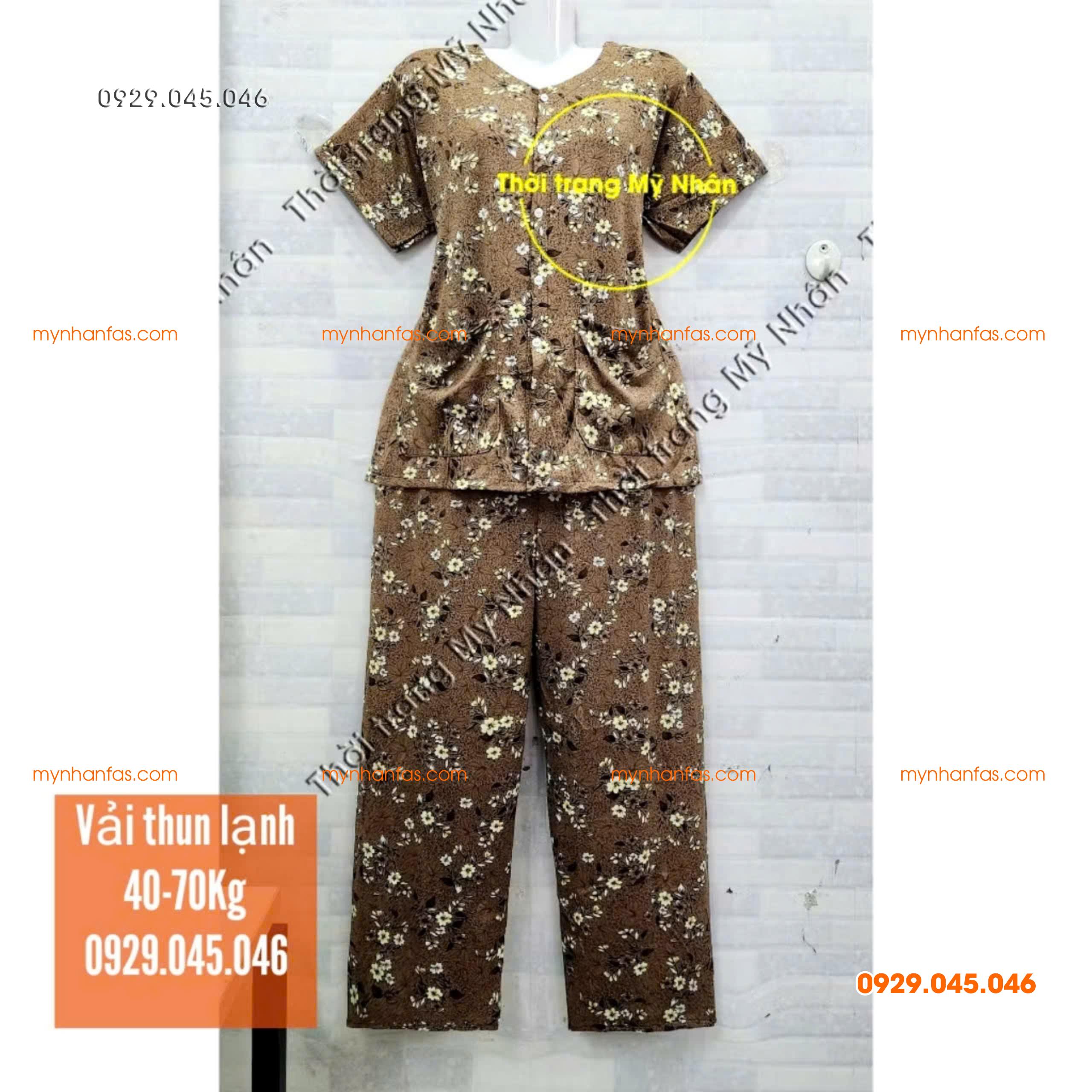 [35-70kg] Đồ bộ cho bà quần dài tay ngắn có túi vải thun lạnh loại 1 - PN736