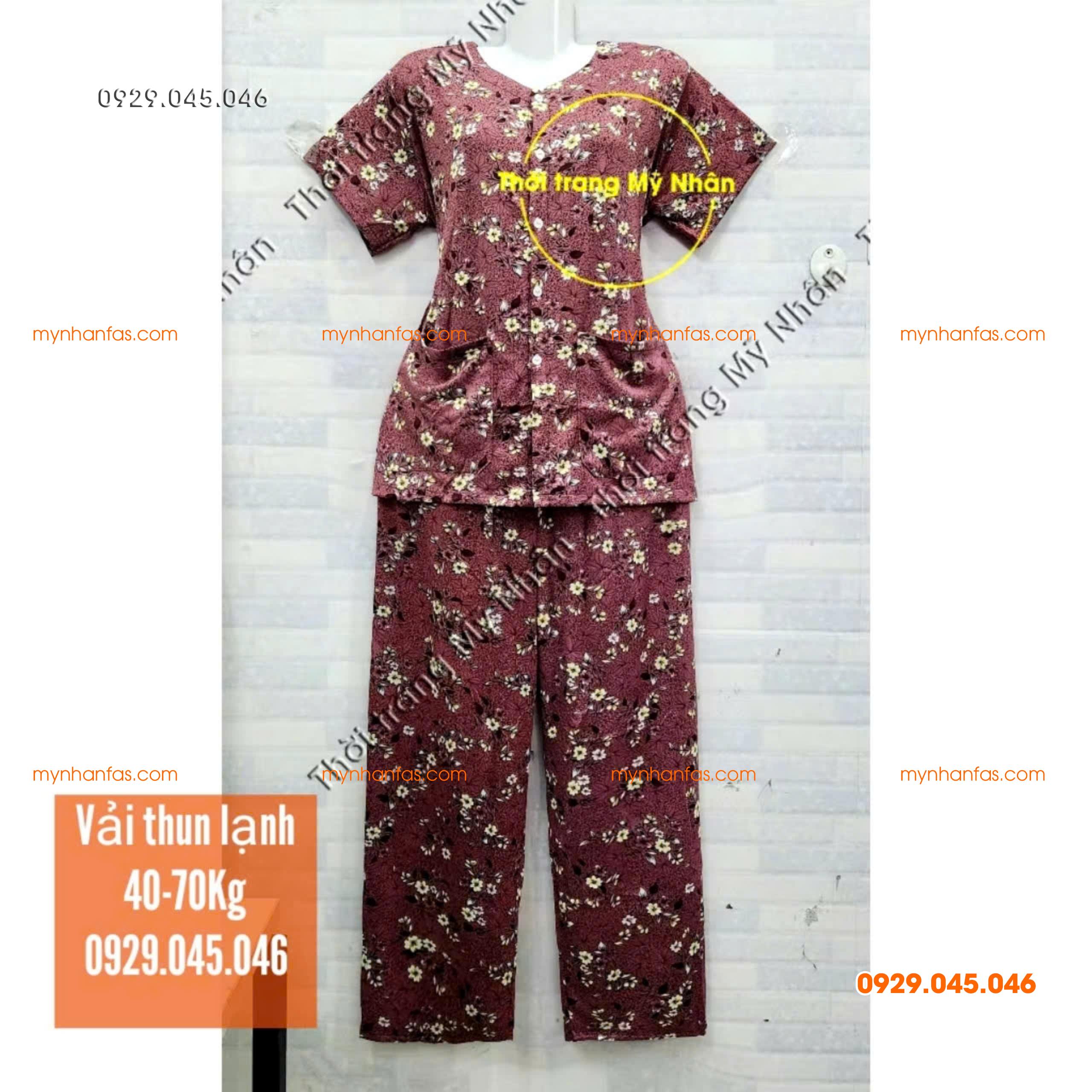 [35-70kg] Đồ bộ cho bà quần dài tay ngắn có túi vải thun lạnh loại 1 - PN736