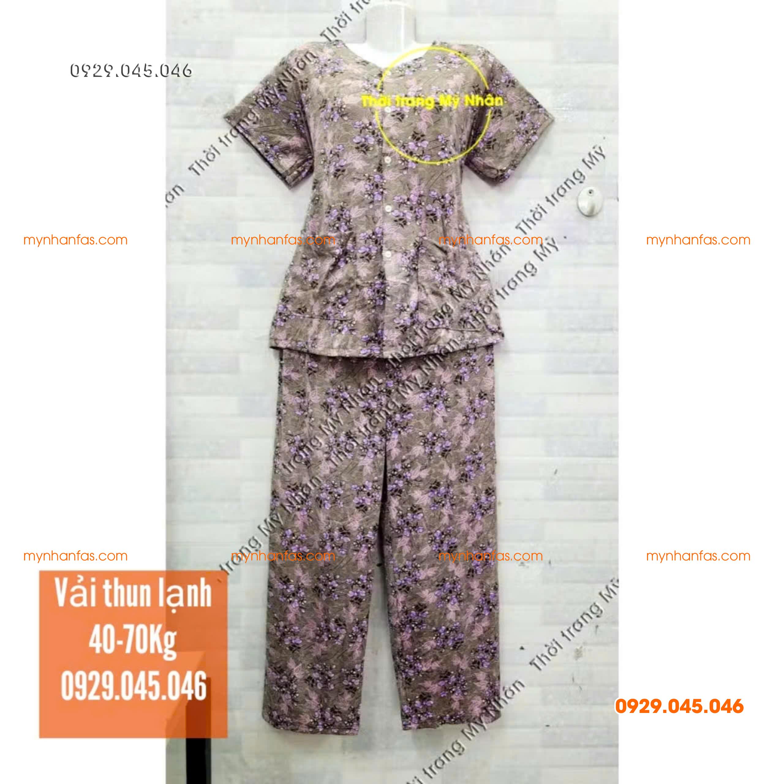 [35-70kg] Đồ bộ cho bà quần dài tay ngắn có túi vải thun lạnh loại 1 - PN736