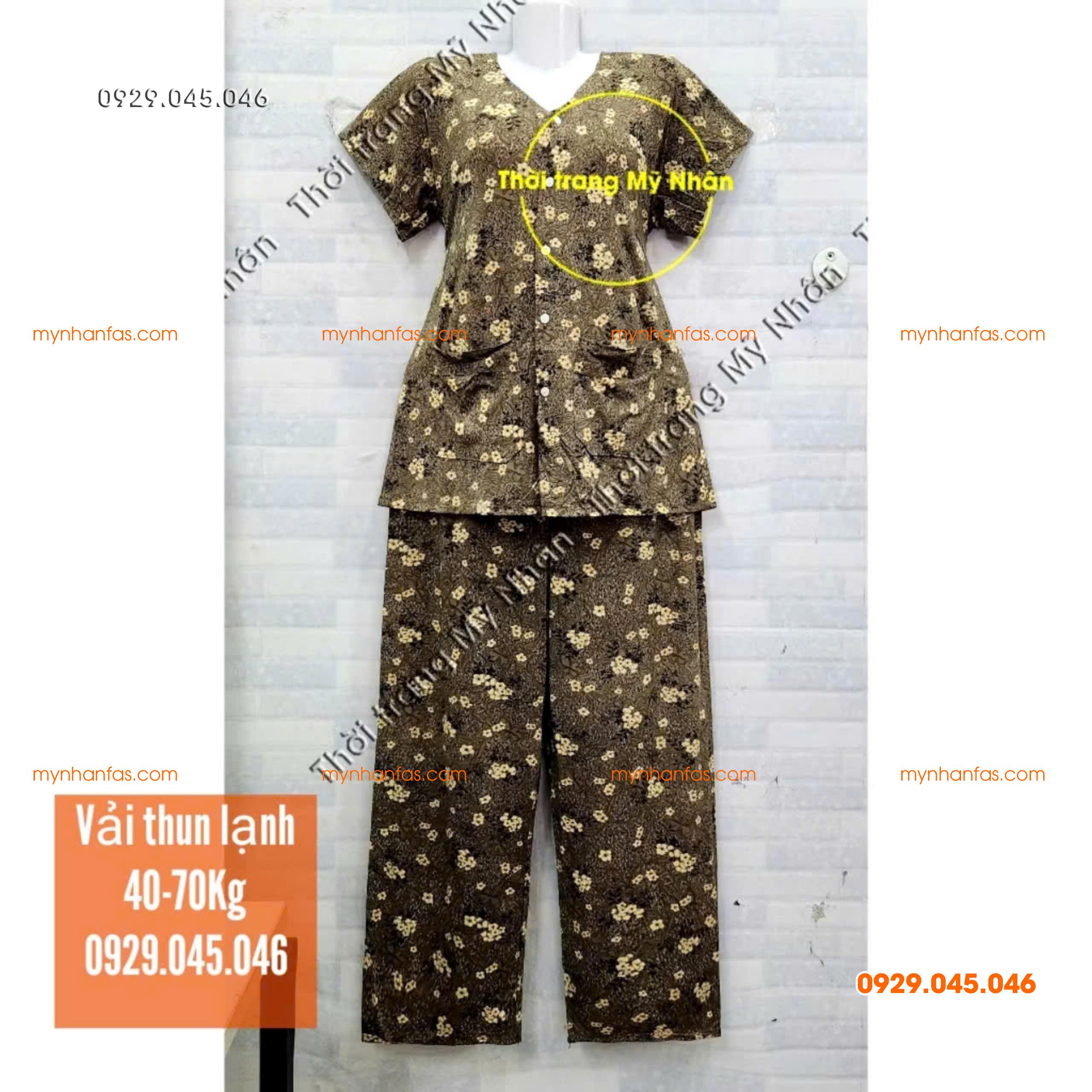 [35-70kg] Đồ bộ cho bà quần dài tay ngắn có túi vải thun lạnh loại 1 - PN736