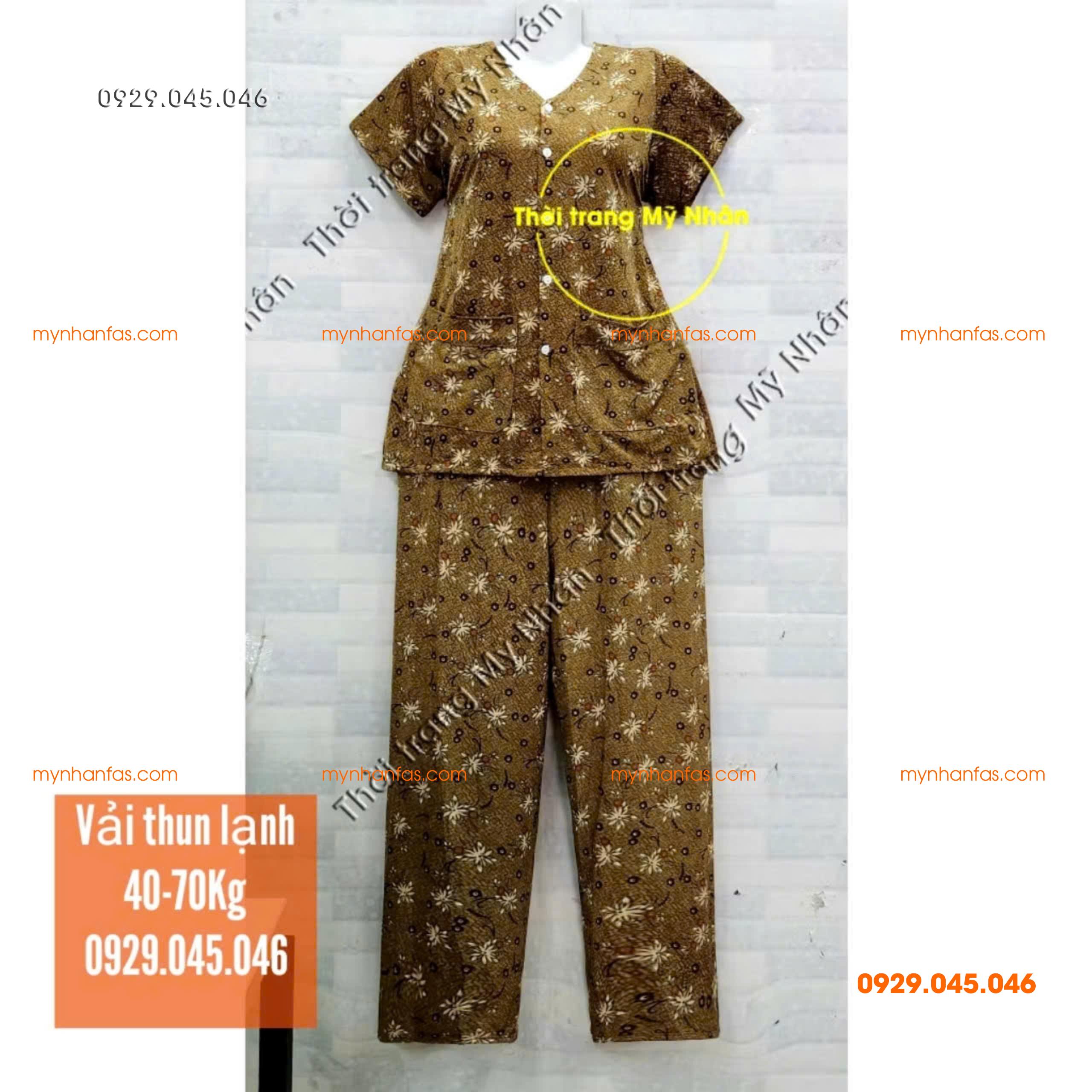 [35-70kg] Đồ bộ cho bà quần dài tay ngắn có túi vải thun lạnh loại 1 - PN736