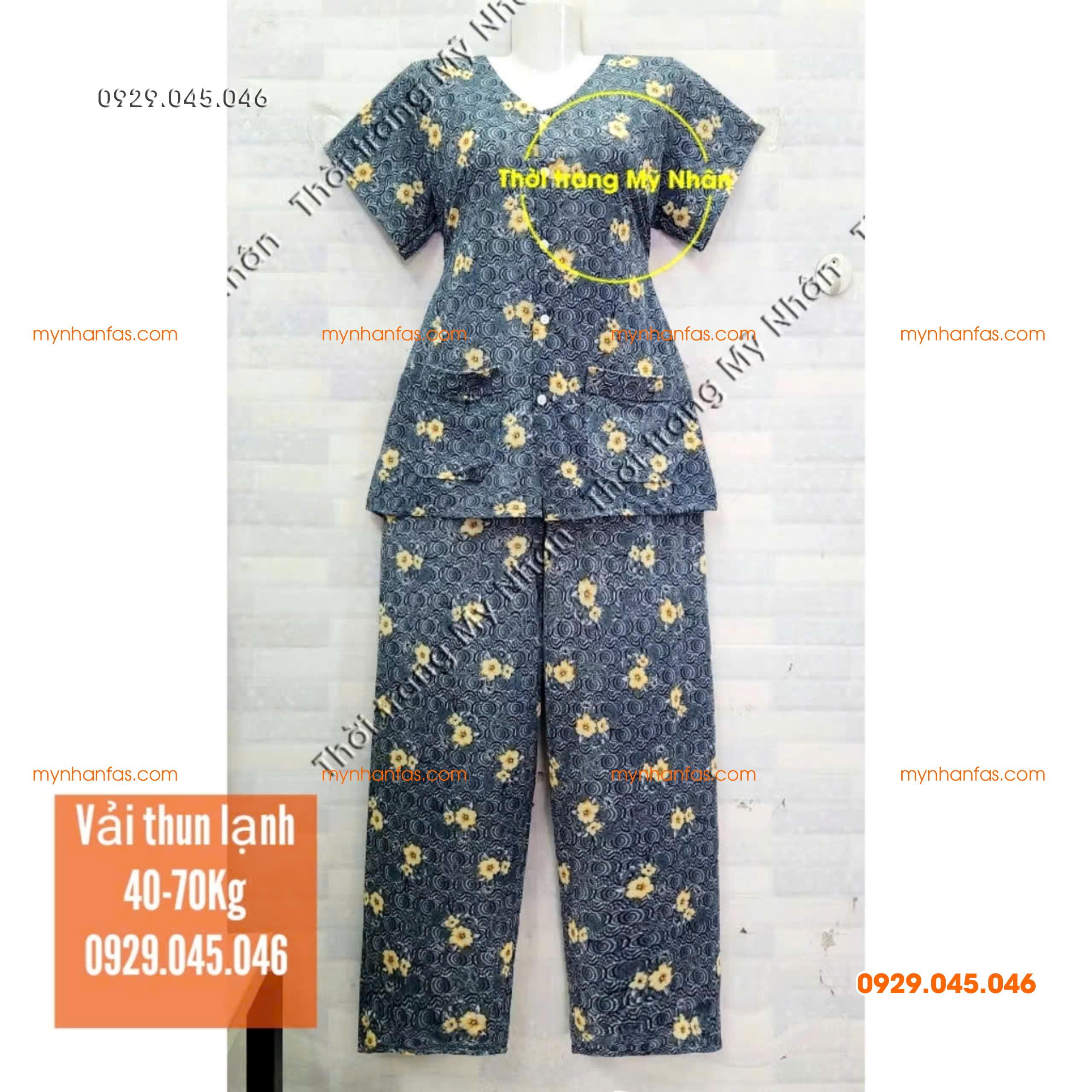 [35-70kg] Đồ bộ cho bà quần dài tay ngắn có túi vải thun lạnh loại 1 - PN736