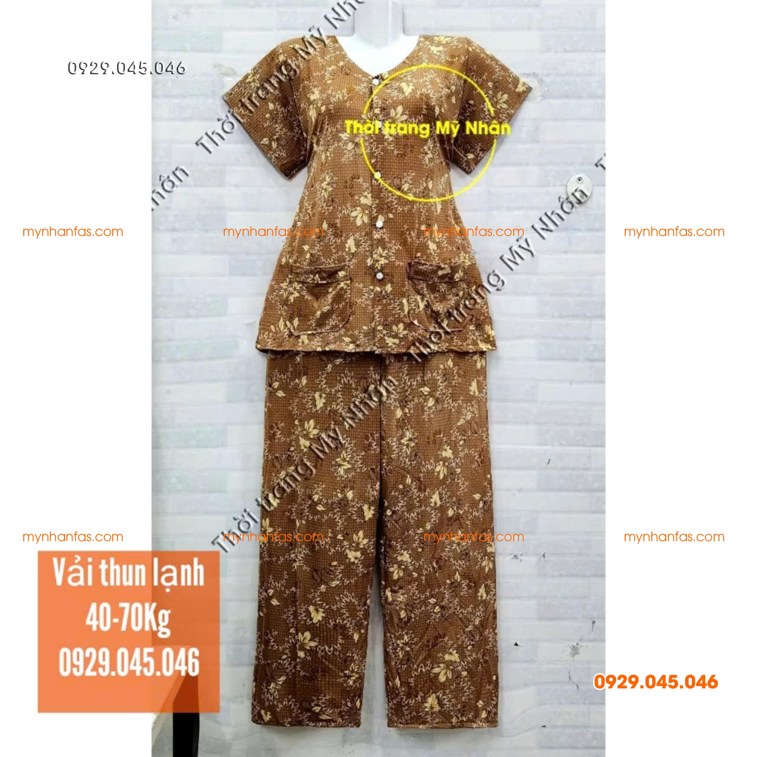 [35-70kg] Đồ bộ cho bà quần dài tay ngắn có túi vải thun lạnh loại 1 - PN736