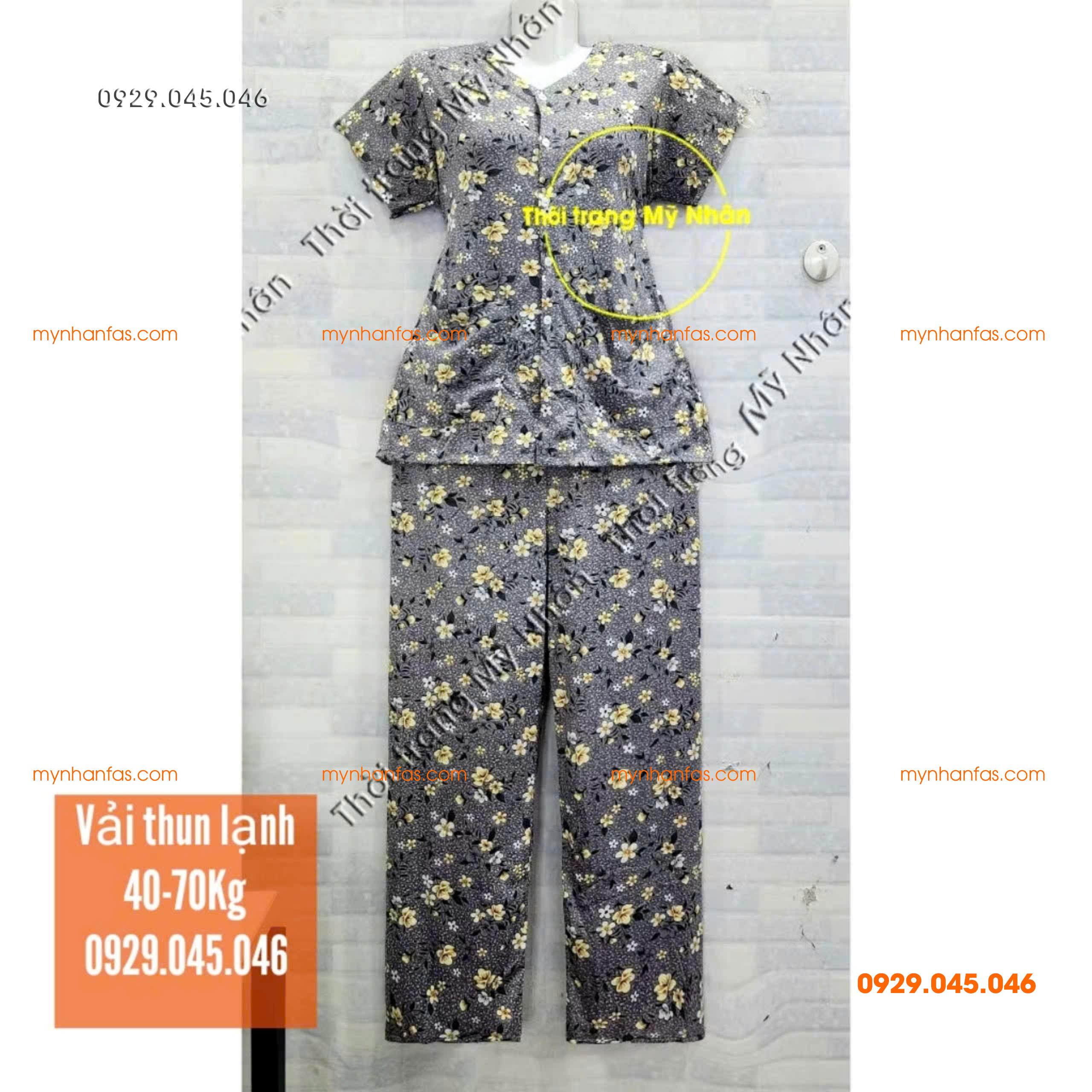 [35-70kg] Đồ bộ cho bà quần dài tay ngắn có túi vải thun lạnh loại 1 - PN736