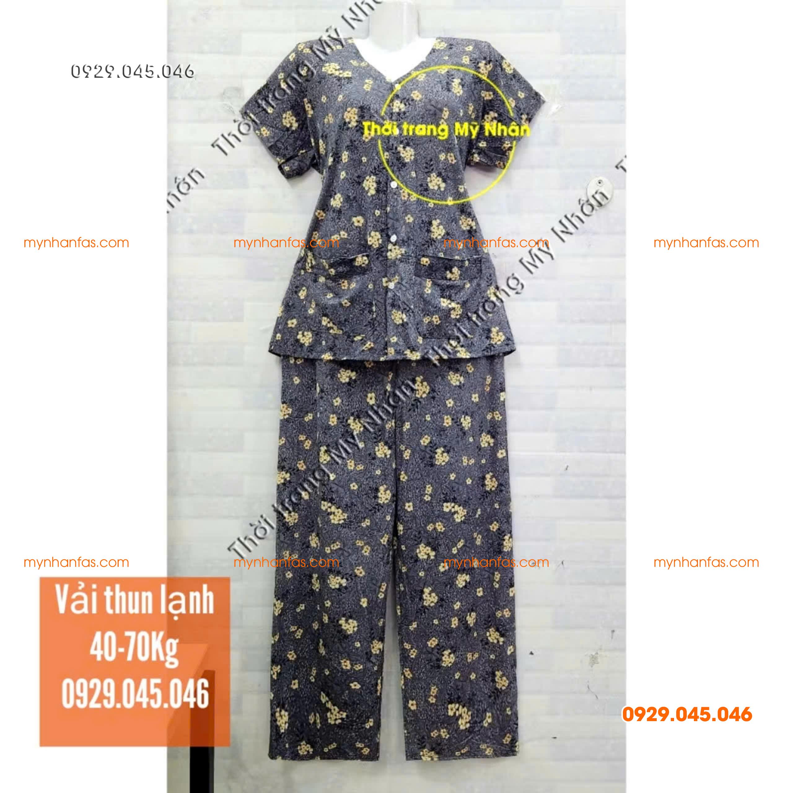 [35-70kg] Đồ bộ cho bà quần dài tay ngắn có túi vải thun lạnh loại 1 - PN736