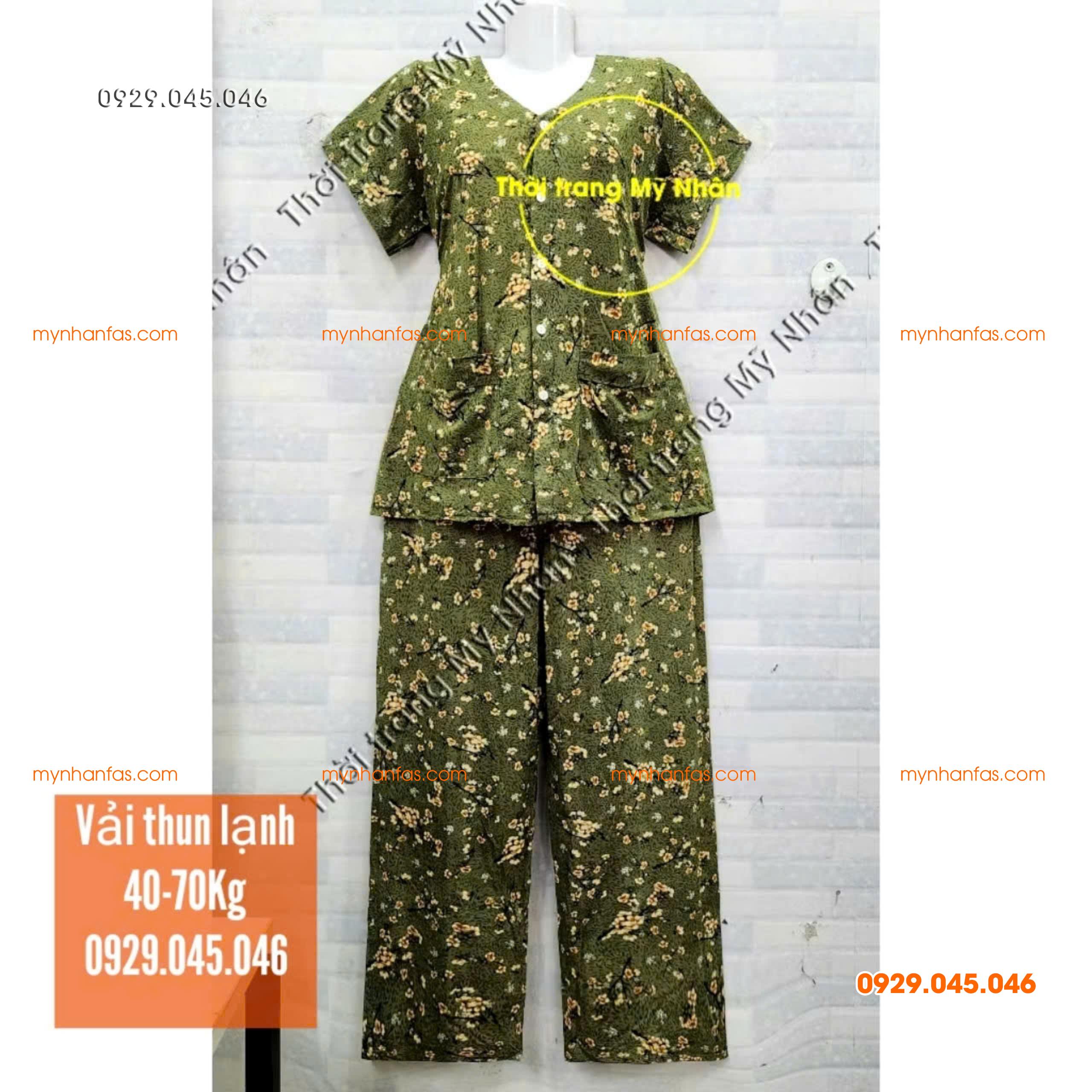[35-70kg] Đồ bộ cho bà quần dài tay ngắn có túi vải thun lạnh loại 1 - PN736
