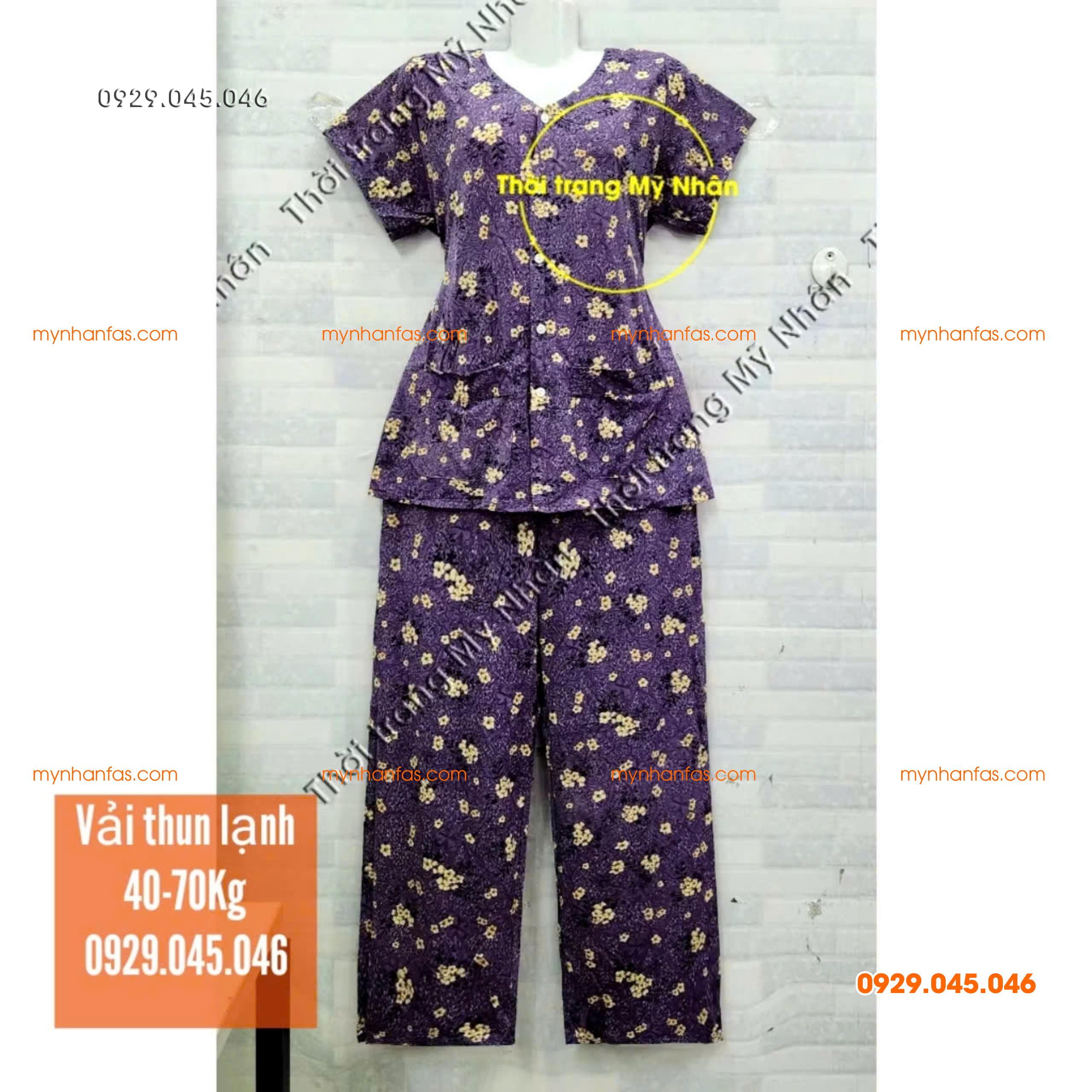 [35-70kg] Đồ bộ cho bà quần dài tay ngắn có túi vải thun lạnh loại 1 - PN736