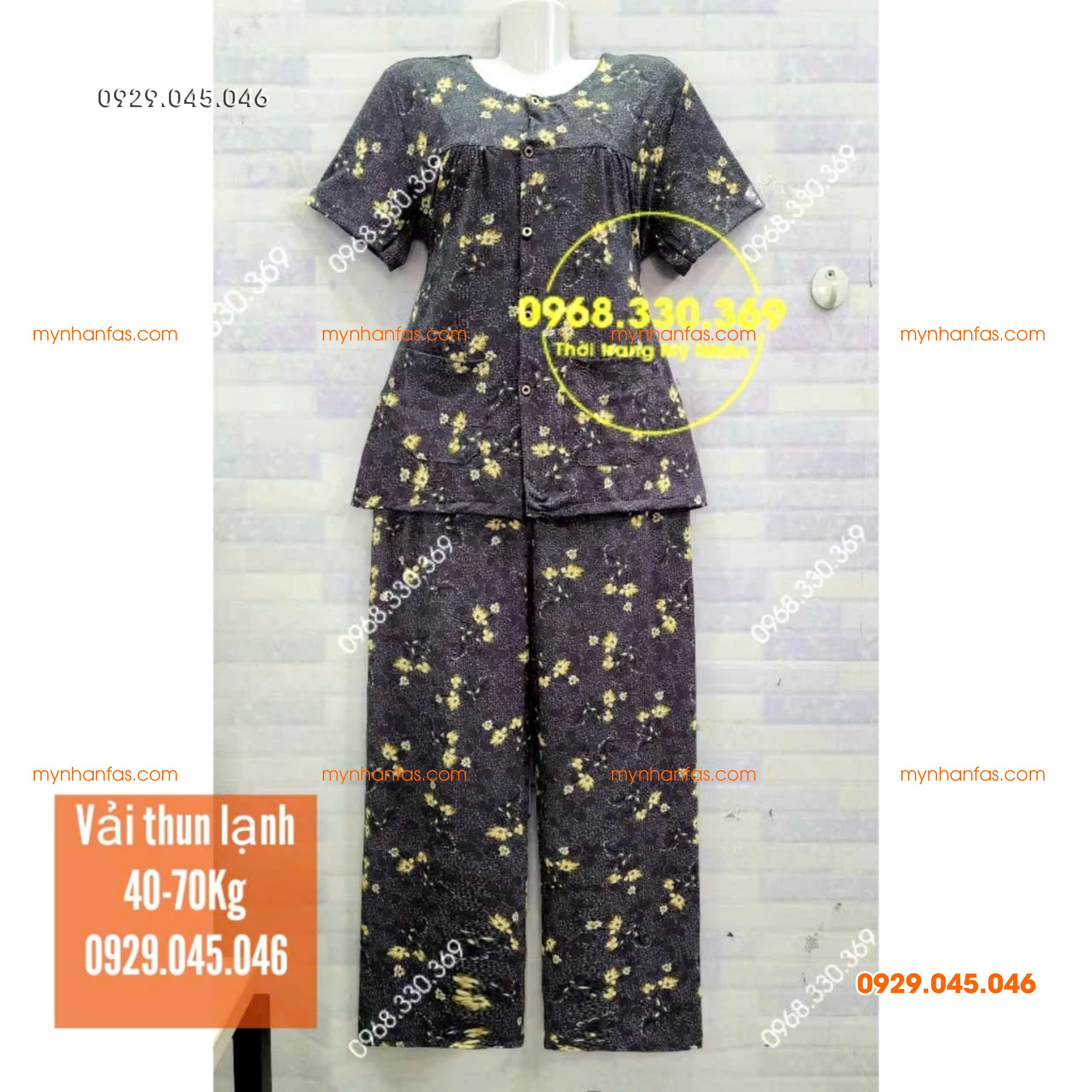 [35-70kg] Đồ bộ cho bà quần dài tay ngắn có túi vải thun lạnh loại 1 - PN736
