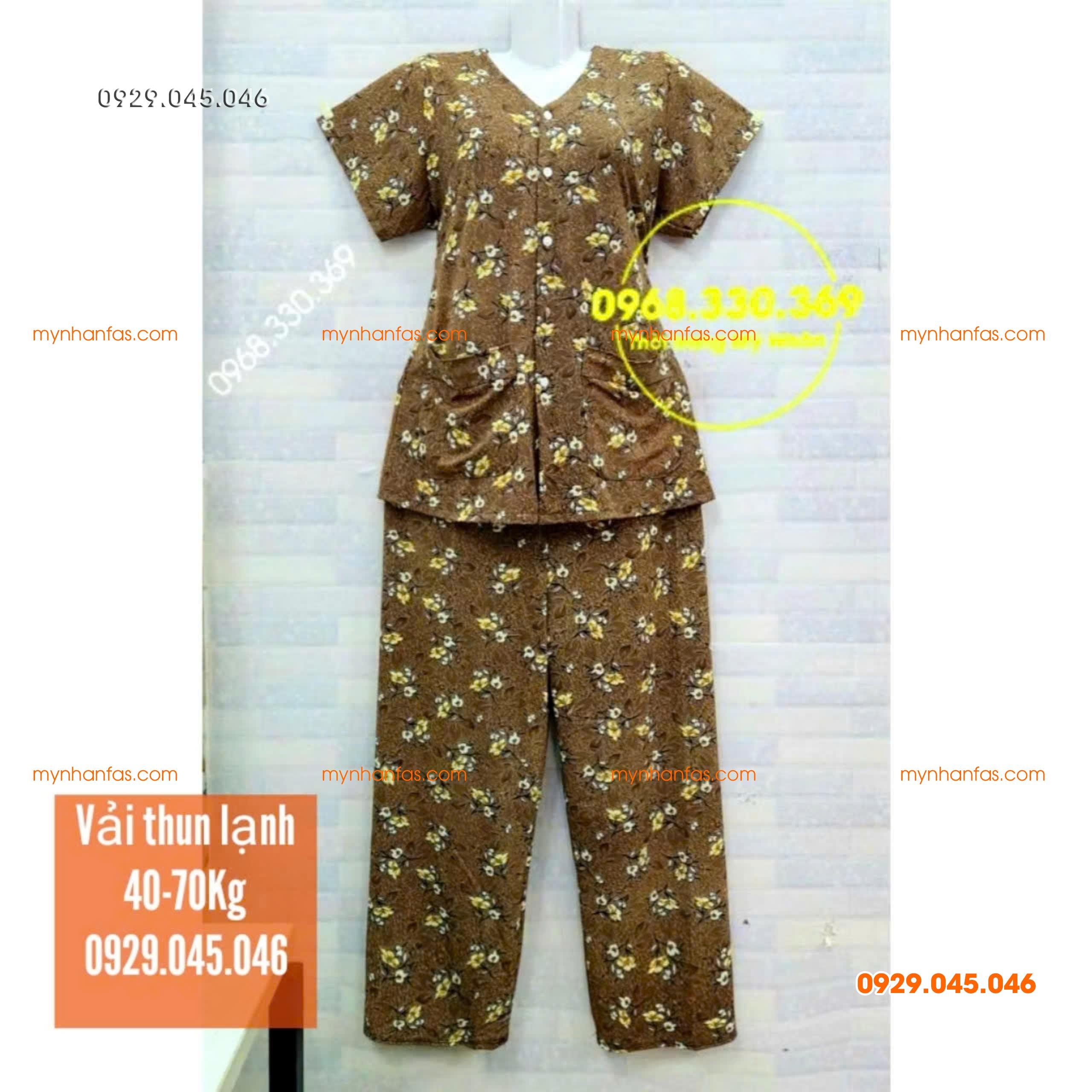 [35-70kg] Đồ bộ cho bà quần dài tay ngắn có túi vải thun lạnh loại 1 - PN736