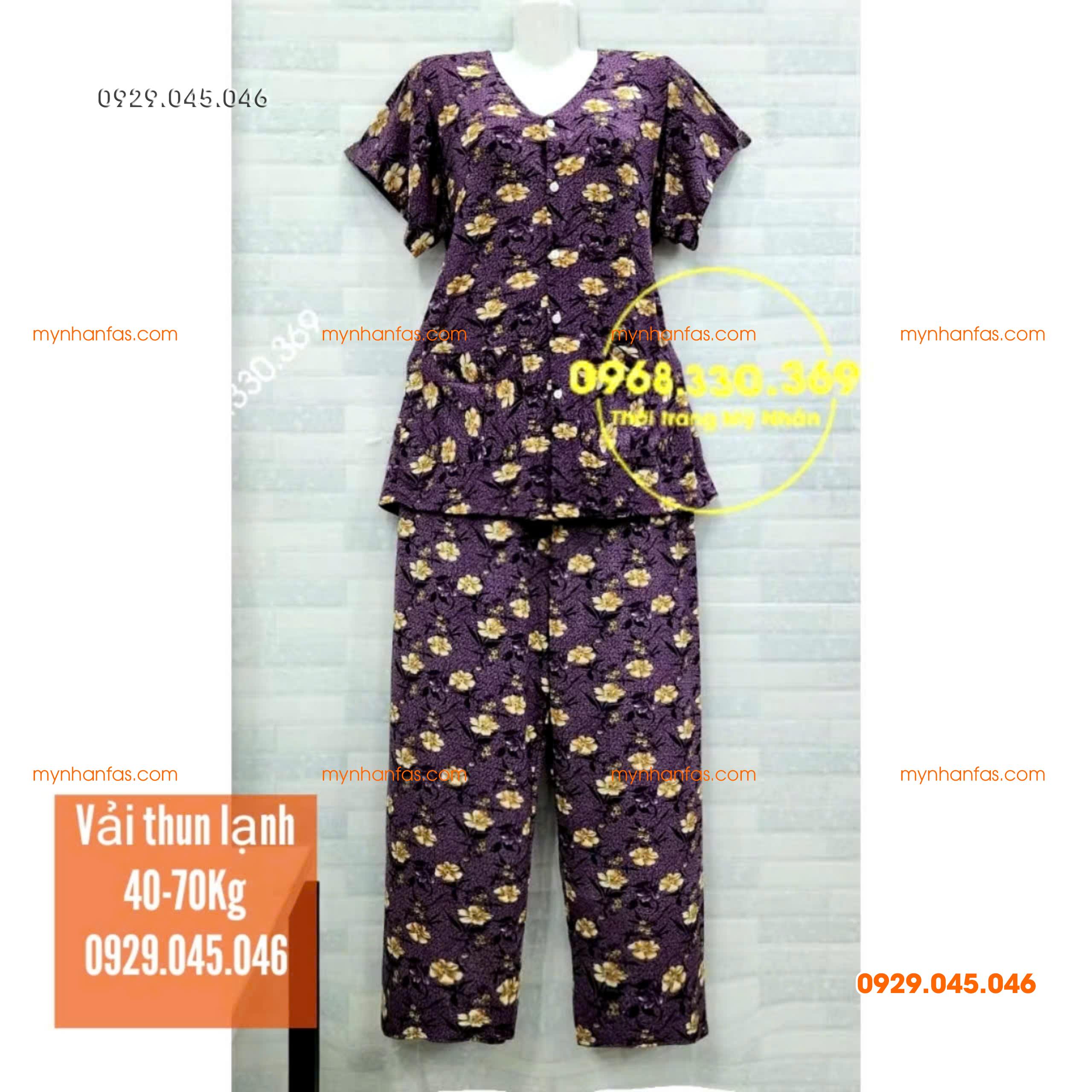 [35-70kg] Đồ bộ cho bà quần dài tay ngắn có túi vải thun lạnh loại 1 - PN736