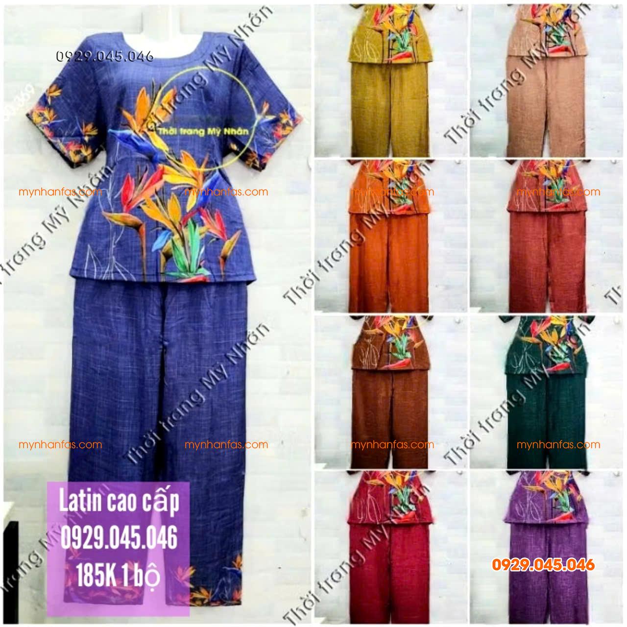 [50-70kg] Đồ bộ nữ trung niên chất Latin cao cấp quần dài - PN741