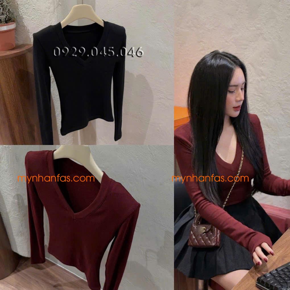 Áo thun nữ kiểu zip cổ V đệm vai hàng QC cao cấp - 97THU754