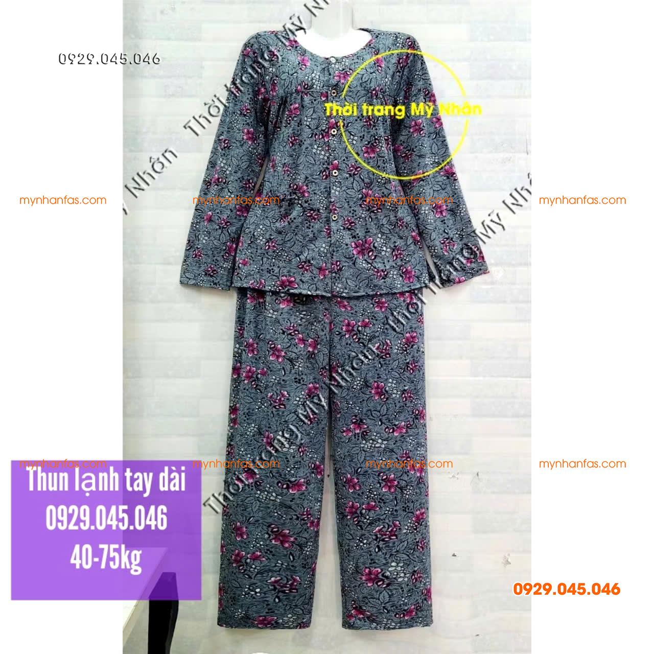 [40-80kg] Đồ bộ bà già thun lạnh tay dài quần dài đẹp cao cấp - PN738