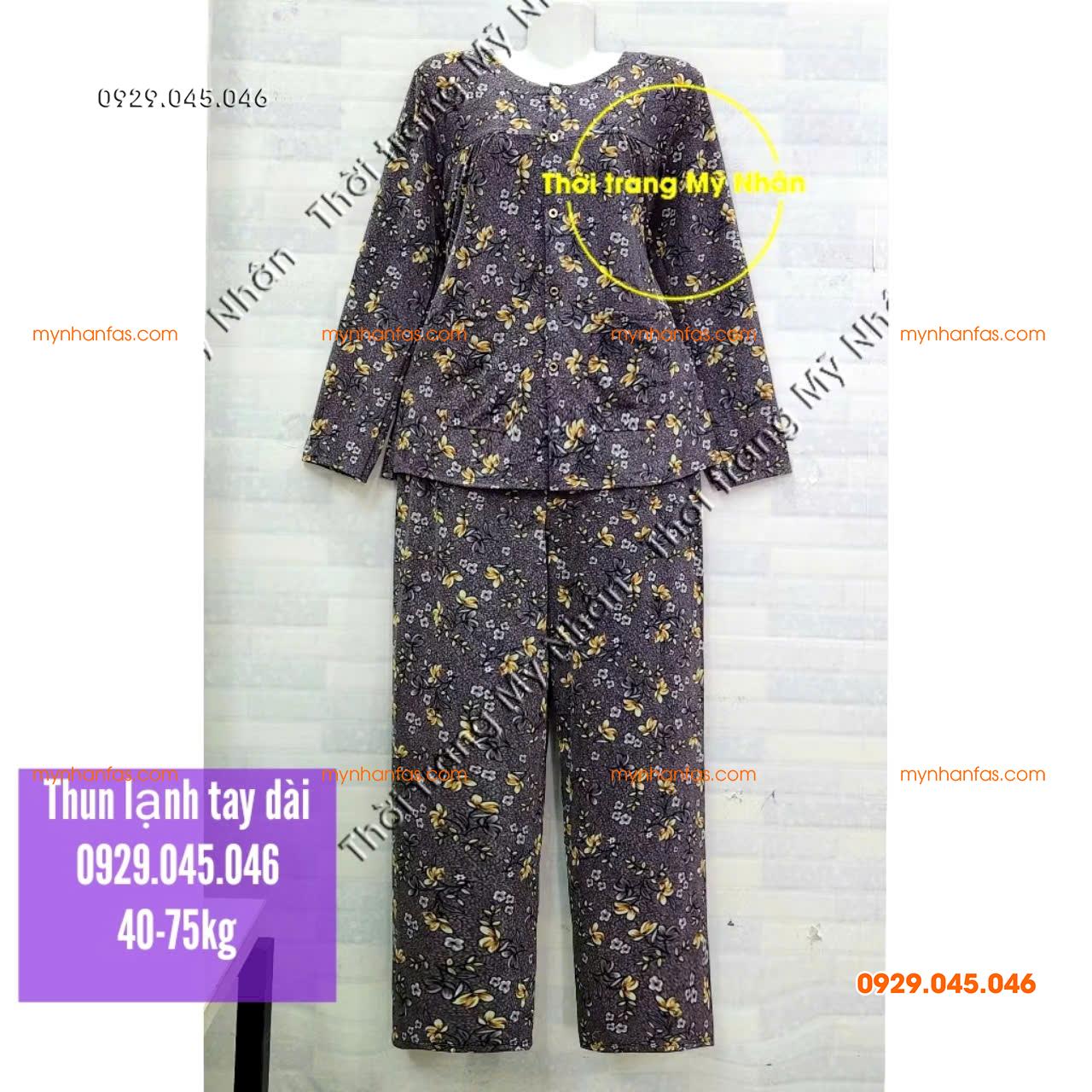 [40-80kg] Đồ bộ bà già thun lạnh tay dài quần dài đẹp cao cấp - PN738