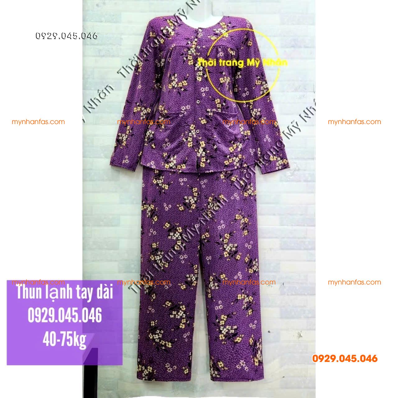 [40-80kg] Đồ bộ bà già thun lạnh tay dài quần dài đẹp cao cấp - PN738