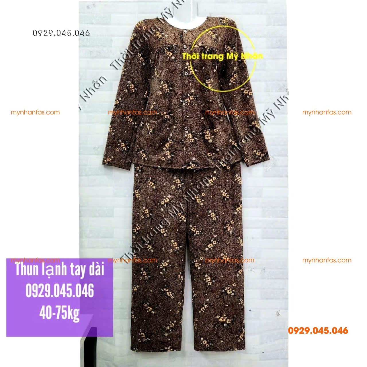 [40-80kg] Đồ bộ bà già thun lạnh tay dài quần dài đẹp cao cấp - PN738