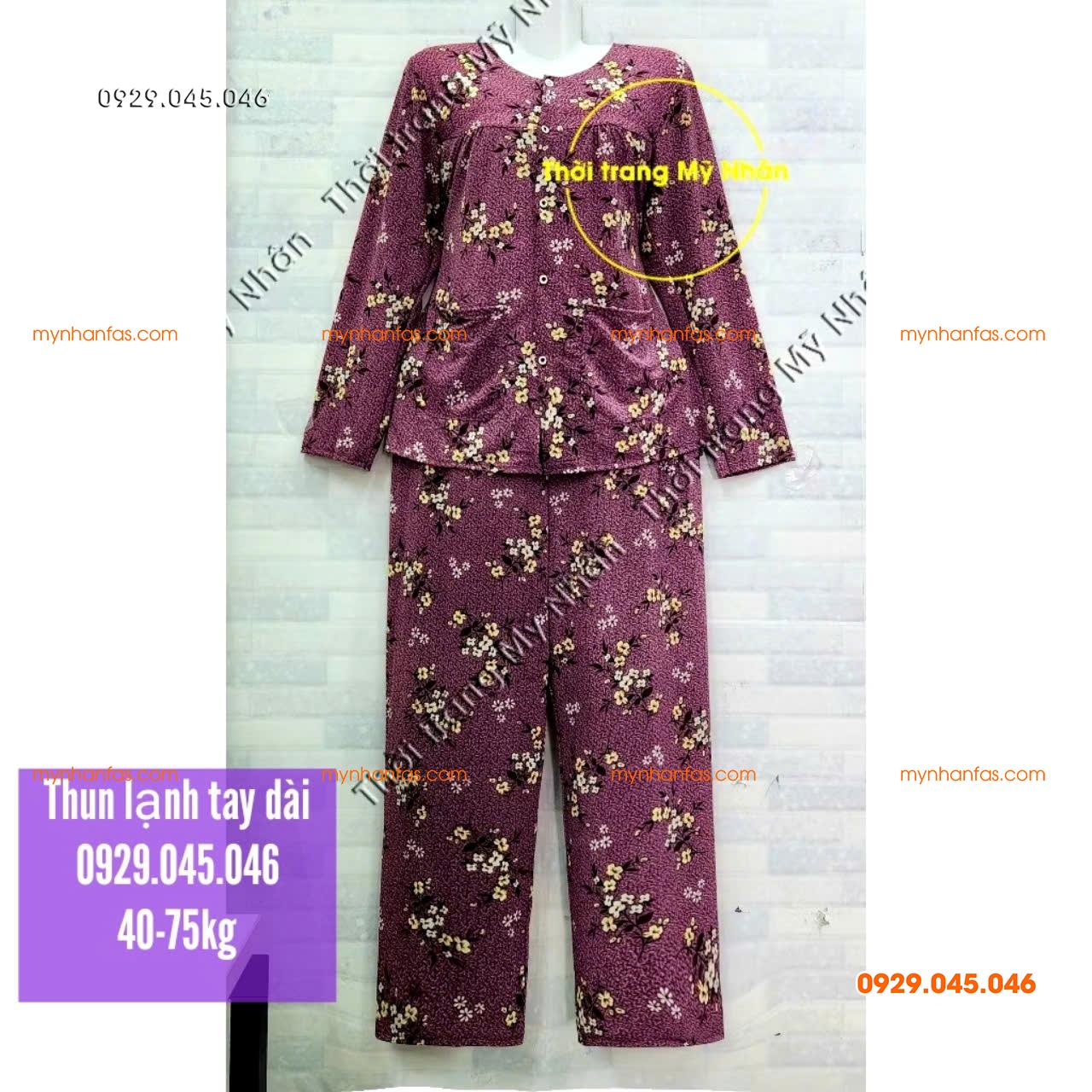 [40-80kg] Đồ bộ bà già thun lạnh tay dài quần dài đẹp cao cấp - PN738
