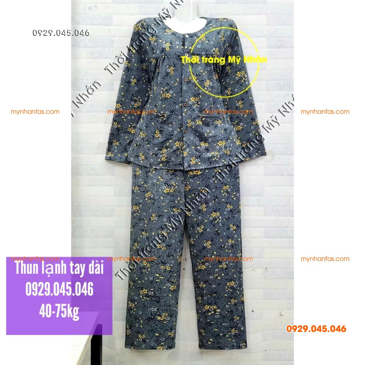 [40-80kg] Đồ bộ bà già thun lạnh tay dài quần dài đẹp cao cấp - PN738