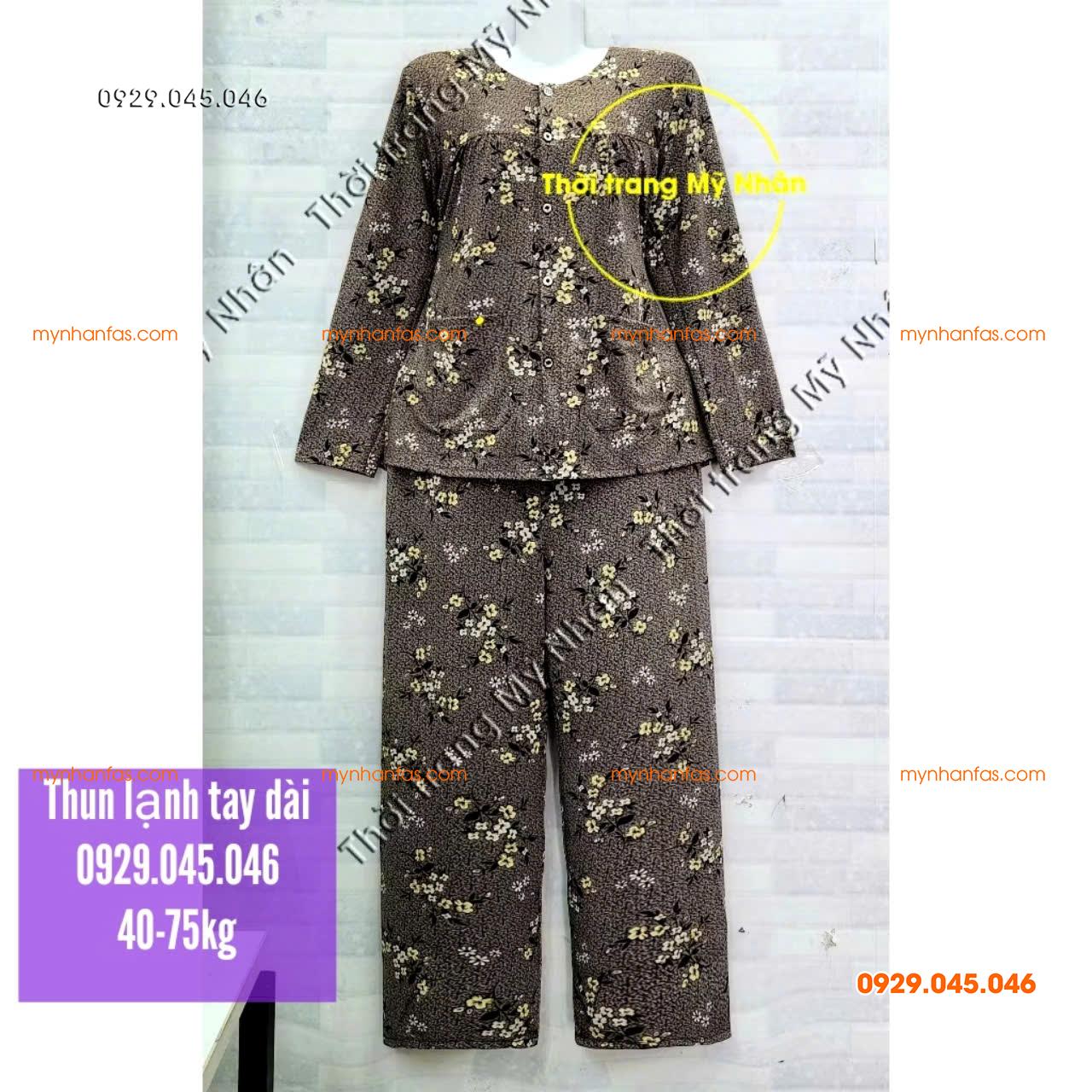 [40-80kg] Đồ bộ bà già thun lạnh tay dài quần dài đẹp cao cấp - PN738