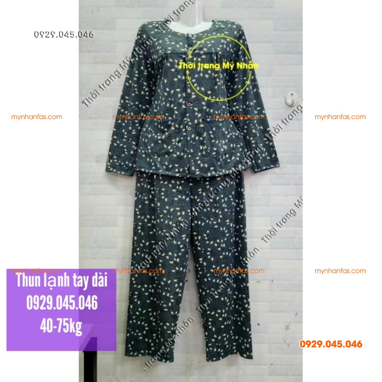 [40-80kg] Đồ bộ bà già thun lạnh tay dài quần dài đẹp cao cấp - PN738