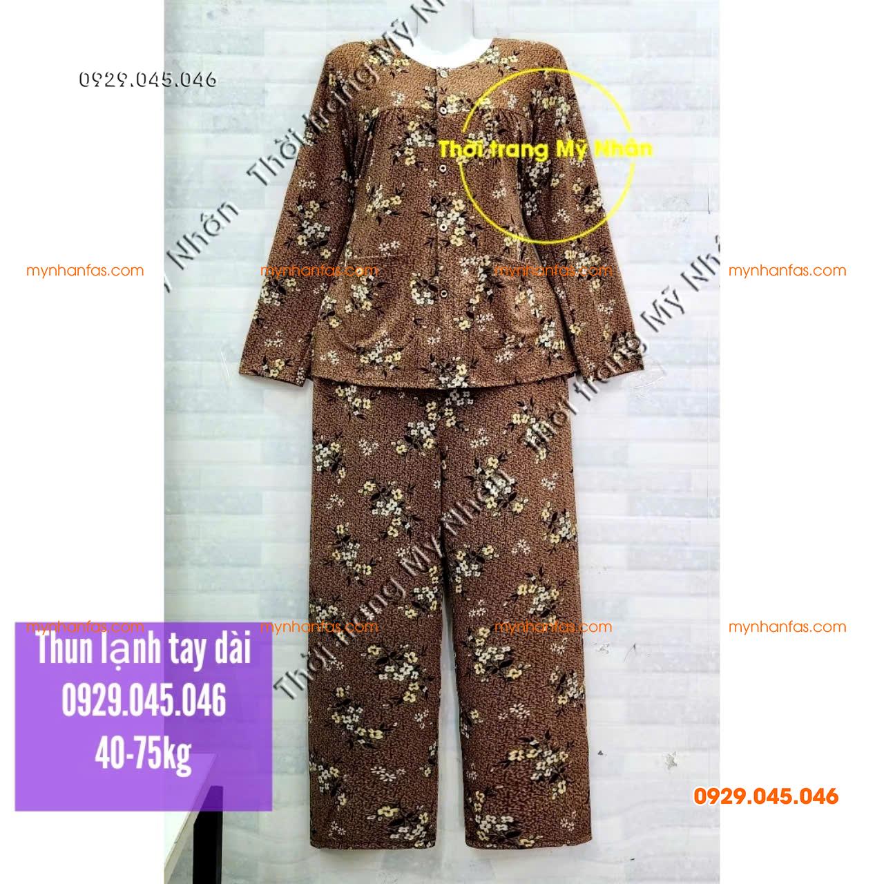 [40-80kg] Đồ bộ bà già thun lạnh tay dài quần dài đẹp cao cấp - PN738