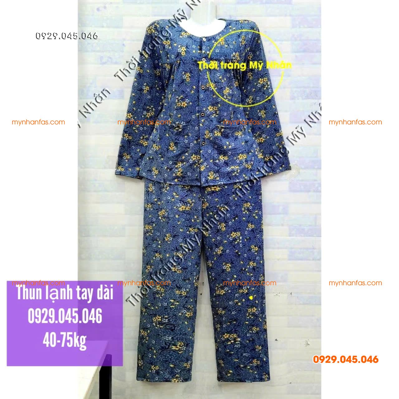 [40-80kg] Đồ bộ bà già thun lạnh tay dài quần dài đẹp cao cấp - PN738