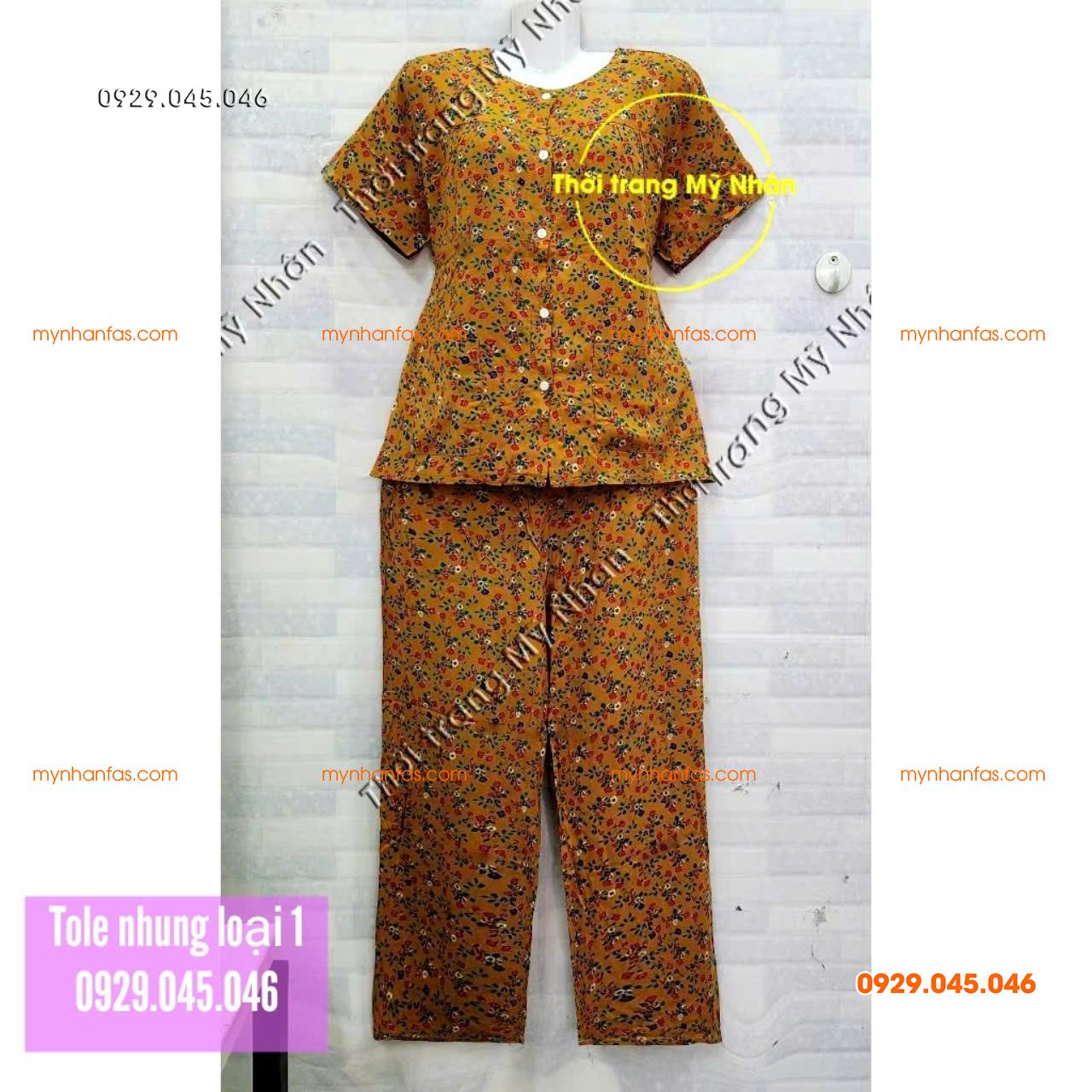[40-50kg] Đồ bộ bà già tole nhung tay ngắn quần dài loại 1 hàng đẹp - PN742