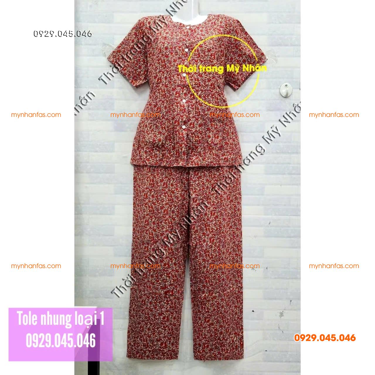 [40-50kg] Đồ bộ bà già tole nhung tay ngắn quần dài loại 1 hàng đẹp - PN742