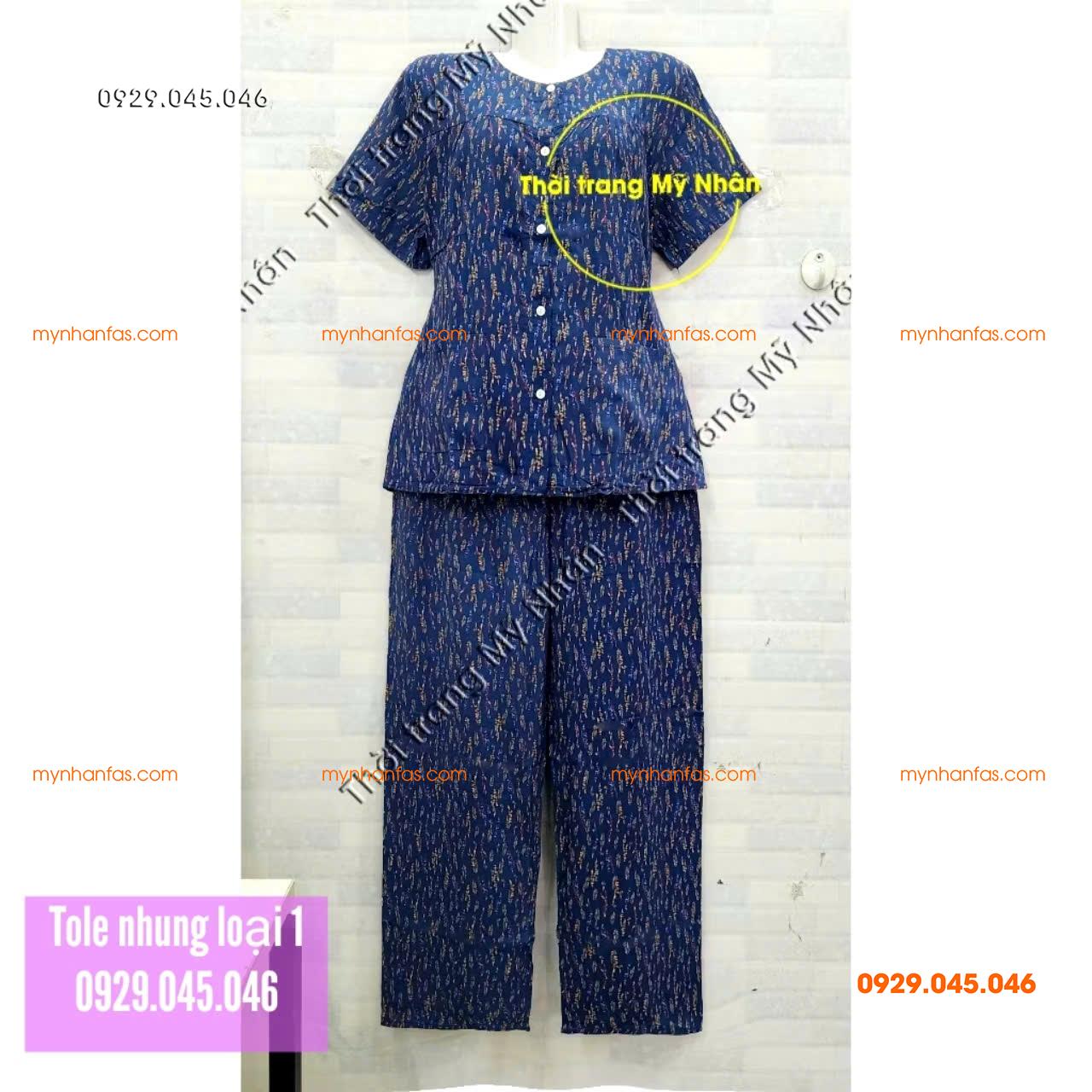 [40-50kg] Đồ bộ bà già tole nhung tay ngắn quần dài loại 1 hàng đẹp - PN742