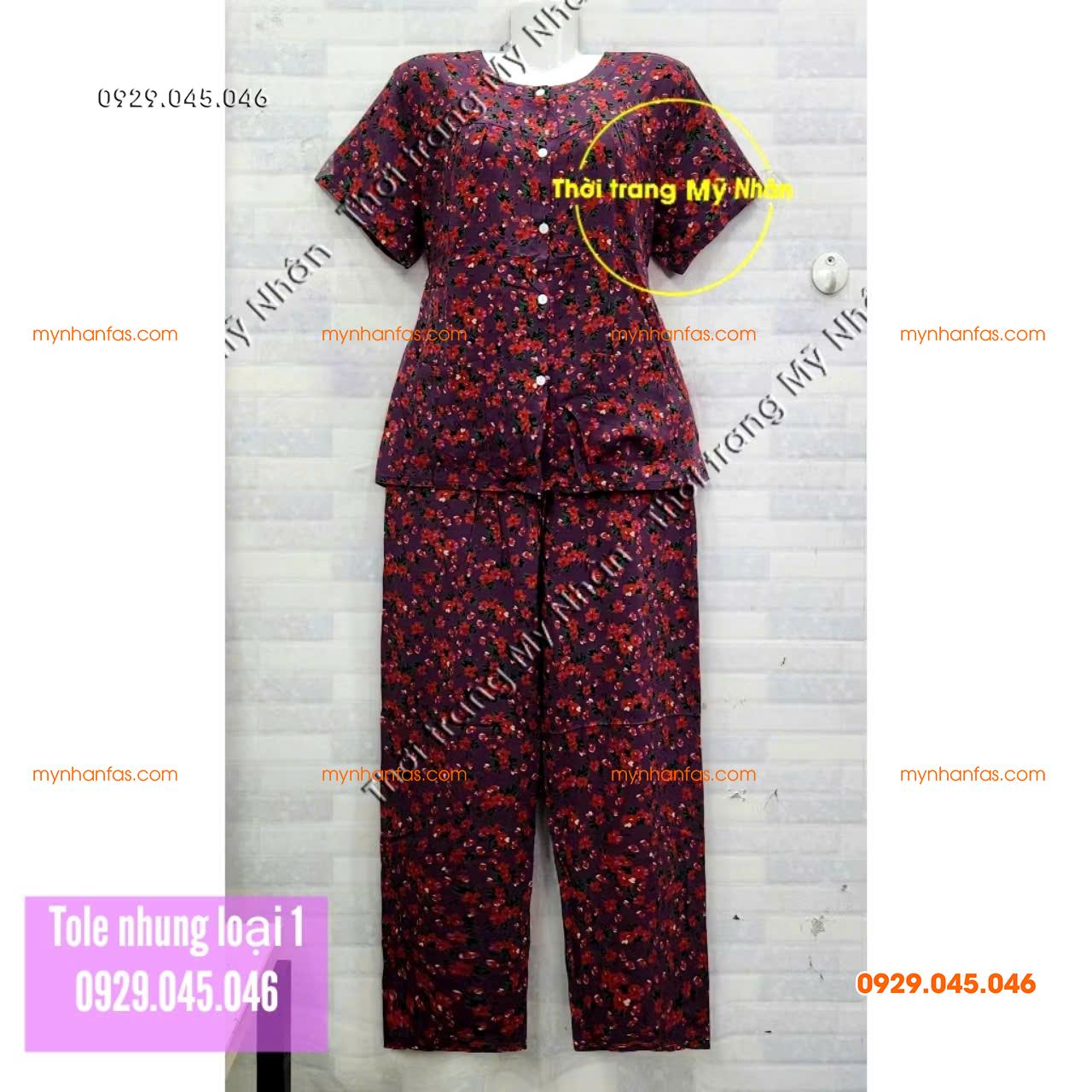 [40-50kg] Đồ bộ bà già tole nhung tay ngắn quần dài loại 1 hàng đẹp - PN742