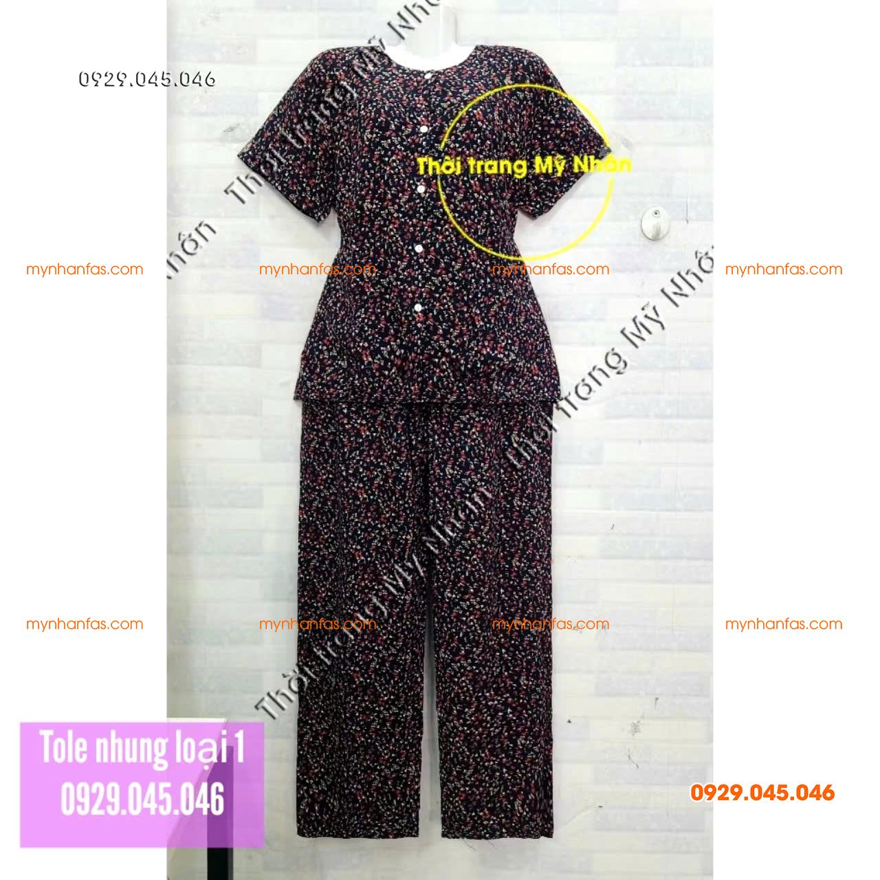 [40-50kg] Đồ bộ bà già tole nhung tay ngắn quần dài loại 1 hàng đẹp - PN742