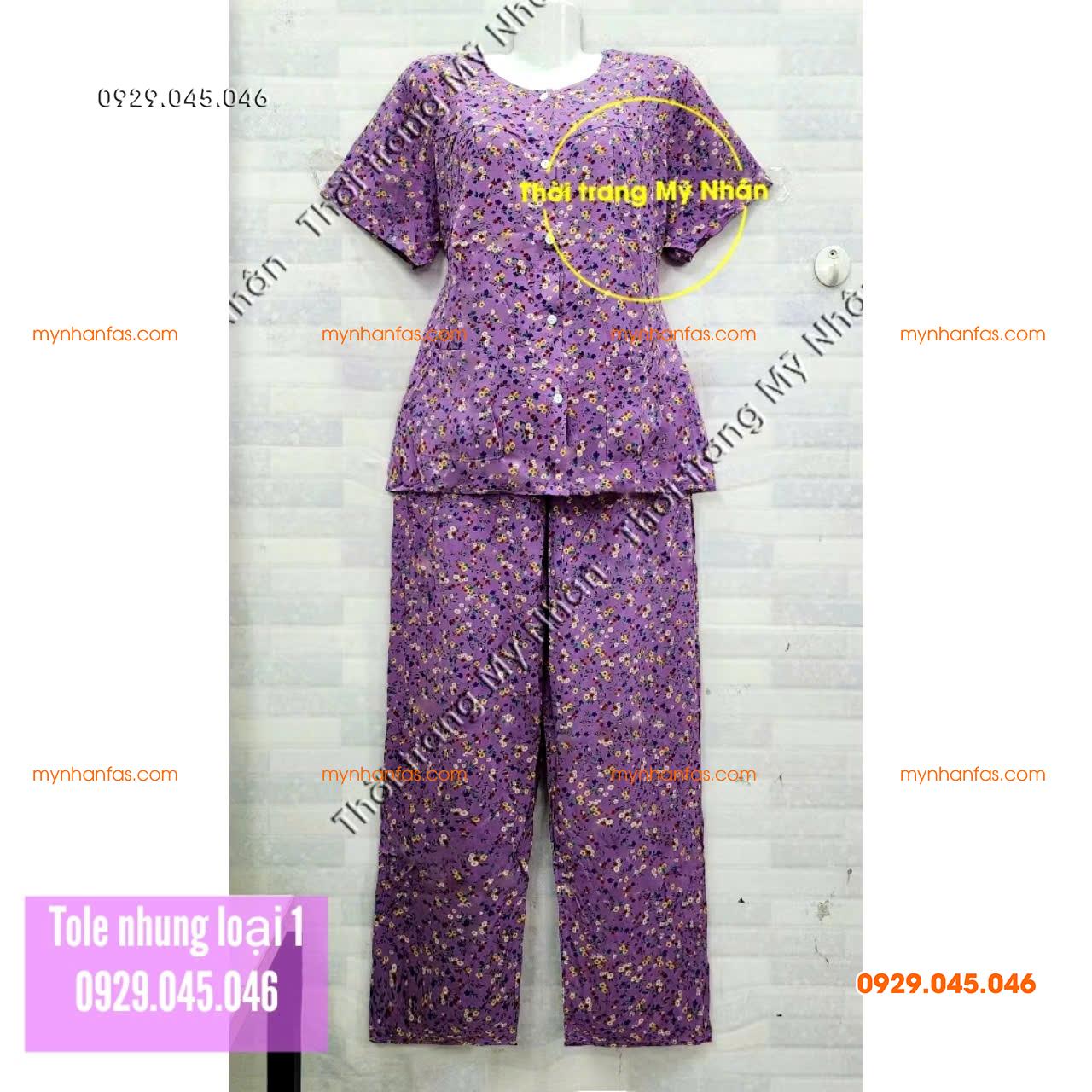 [40-50kg] Đồ bộ bà già tole nhung tay ngắn quần dài loại 1 hàng đẹp - PN742