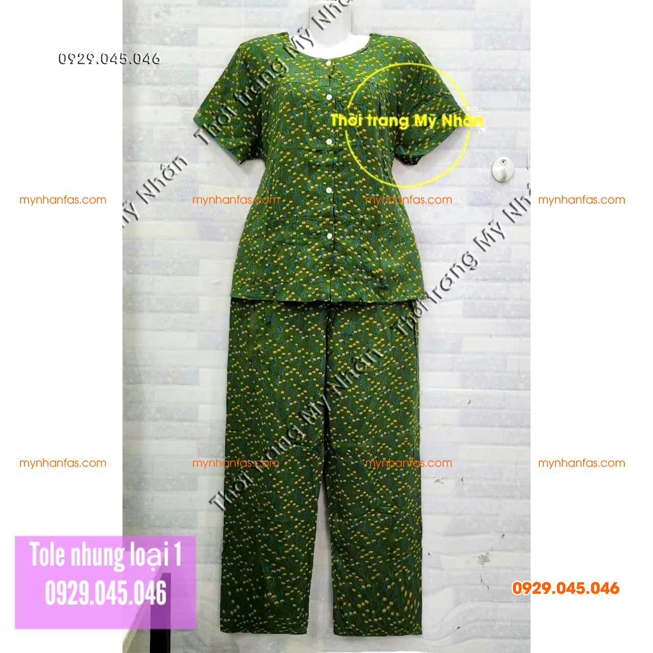 [40-50kg] Đồ bộ bà già tole nhung tay ngắn quần dài loại 1 hàng đẹp - PN742