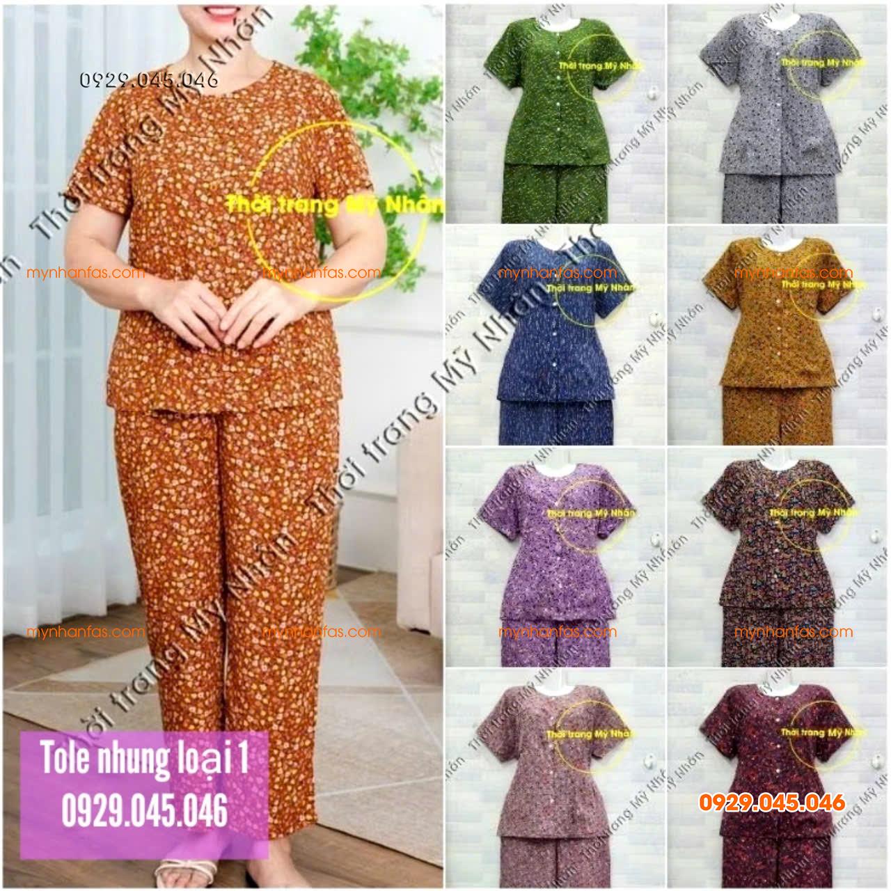[40-50kg] Đồ bộ bà già tole nhung tay ngắn quần dài loại 1 hàng đẹp - PN742
