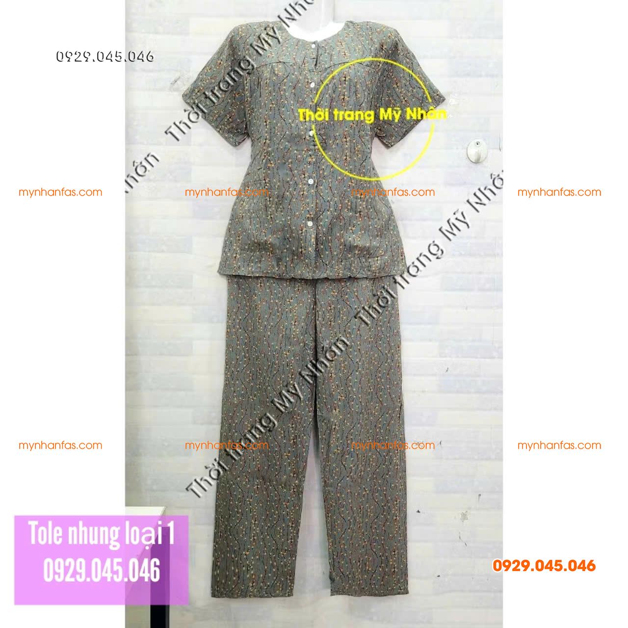 [40-50kg] Đồ bộ bà già tole nhung tay ngắn quần dài loại 1 hàng đẹp - PN742