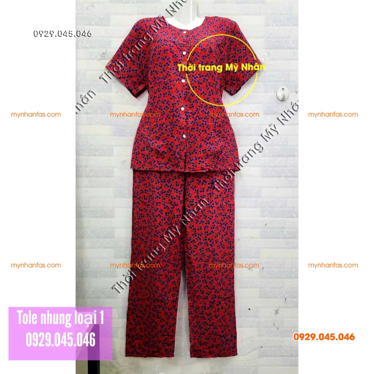 [40-50kg] Đồ bộ bà già tole nhung tay ngắn quần dài loại 1 hàng đẹp - PN742