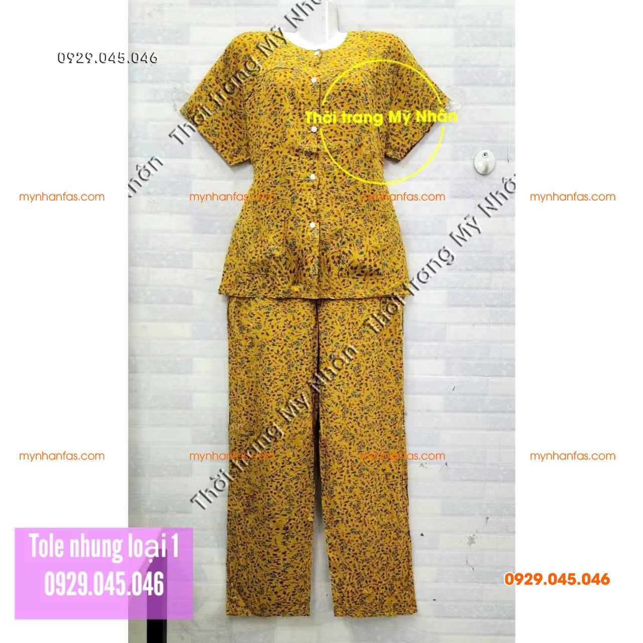 [40-50kg] Đồ bộ bà già tole nhung tay ngắn quần dài loại 1 hàng đẹp - PN742