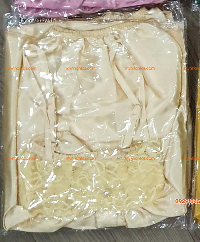[40-50kg] Đồ ngủ đồ bộ mặc nhà 2 dây vải phi bóng ren ngực dễ thương - PN744